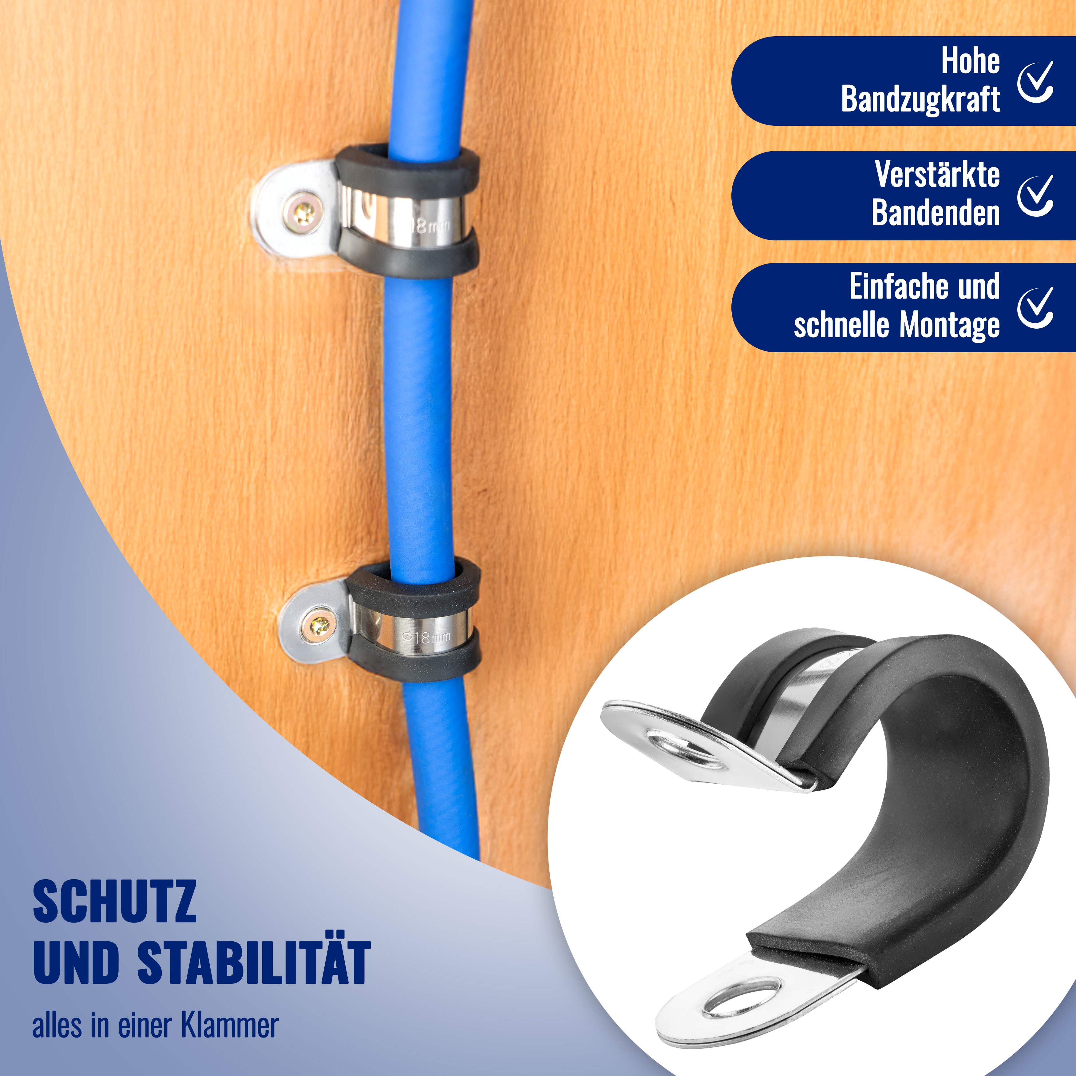 5x Schlauchschellen P-Klammer Edelstahl, Spannbereich 20mm
