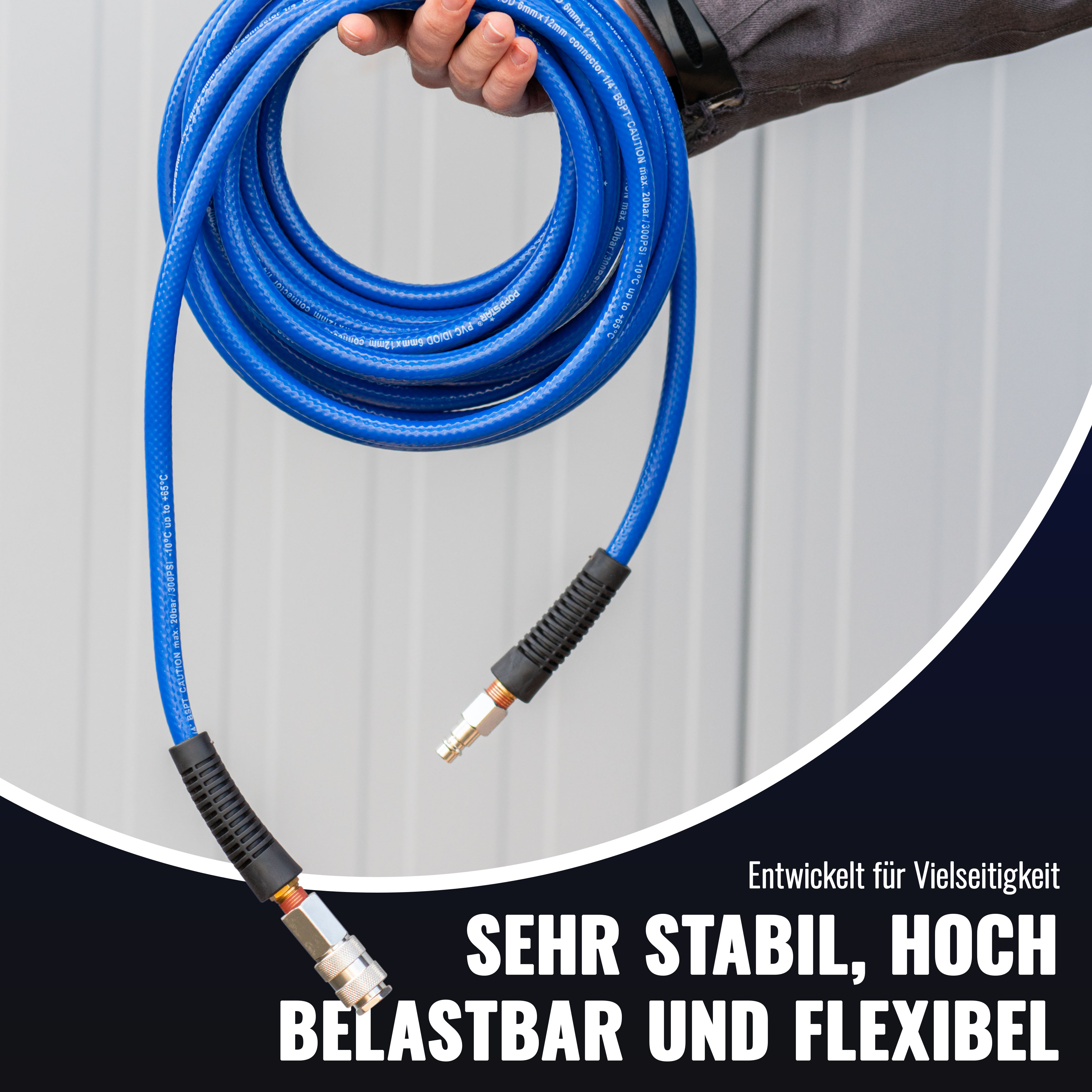 5m PVC Druckluftschlauch mit Schnellkupplung (ID/AD 6/12mm)
