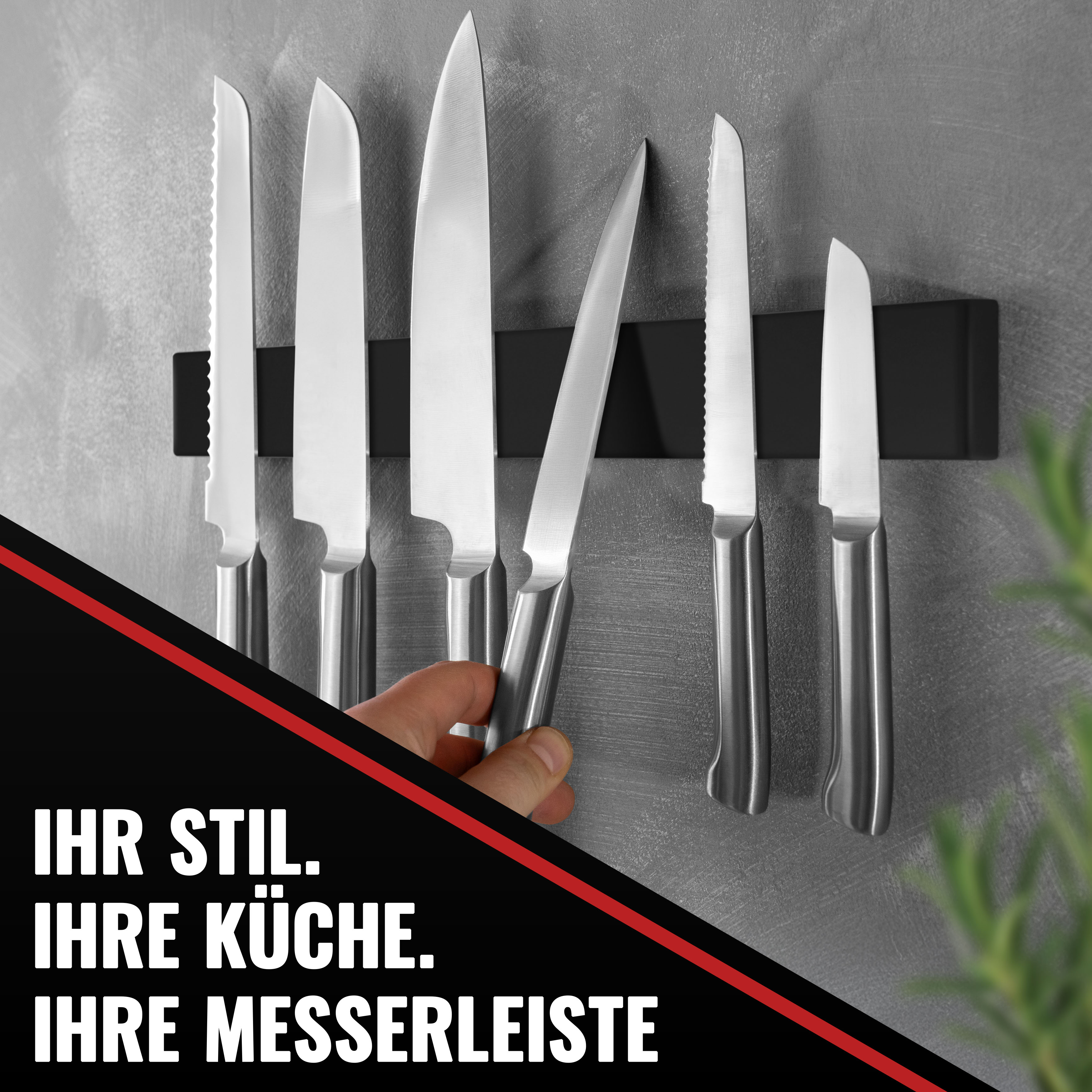 Edelstahl Messermagnetleiste 40cm, starker Magnet, selbstklebend