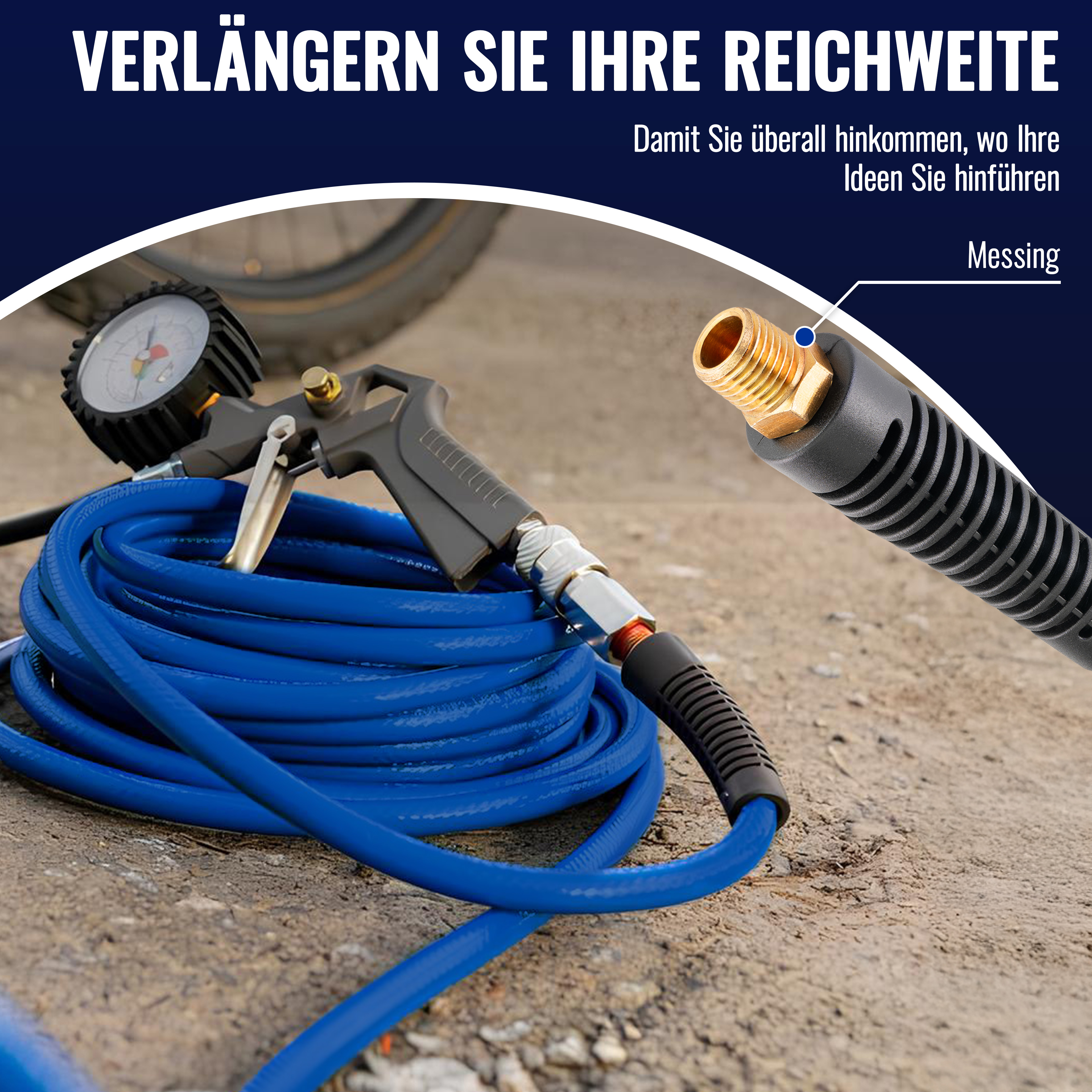 30m PVC Hybrid Druckluftschlauch mit Tülle 1/4" (ID 6mm)
