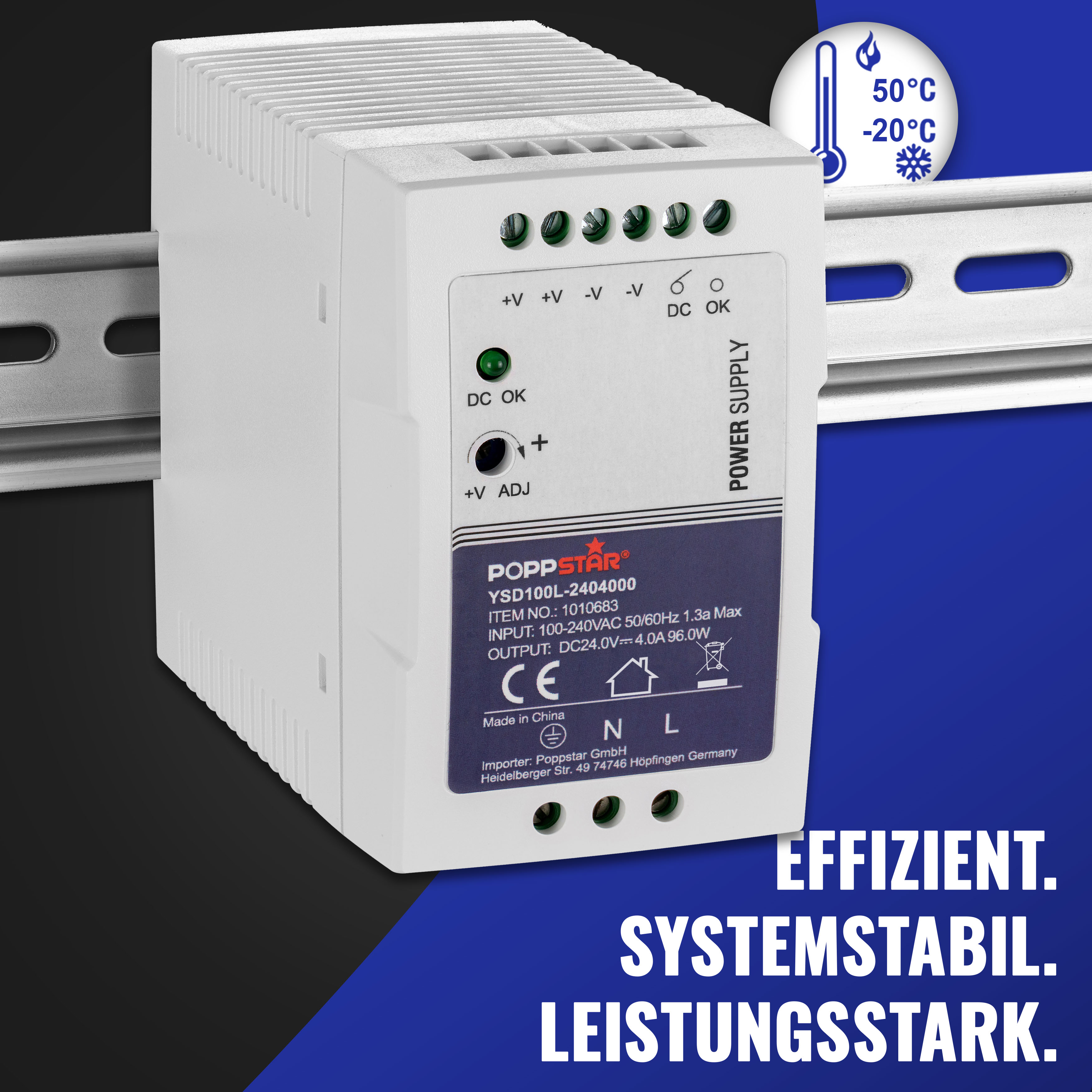 Hutschienen-Netzteil 24V DC 4A 96 Watt 55x100x92mm