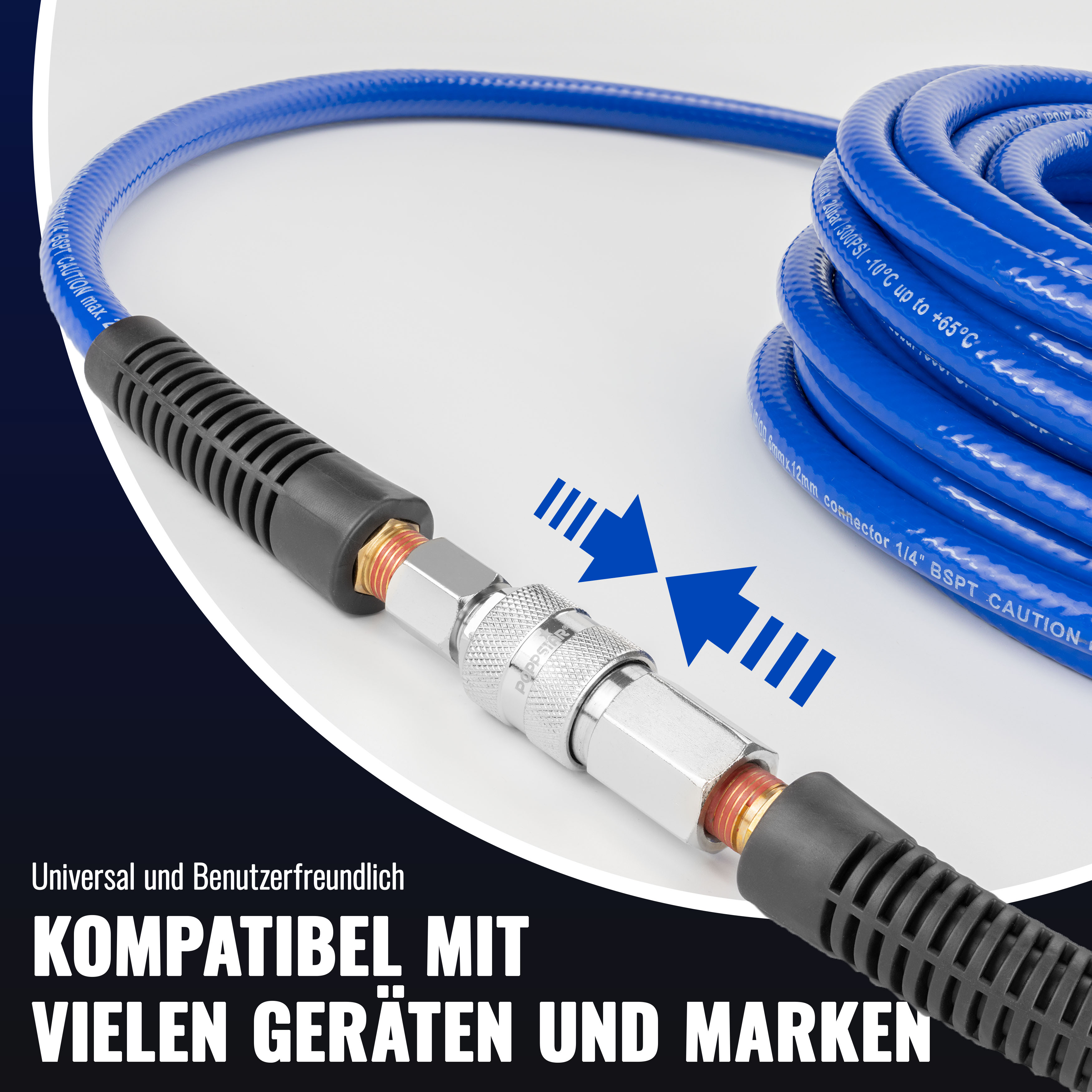5m PVC Druckluftschlauch mit Schnellkupplung (ID/AD 6/12mm)