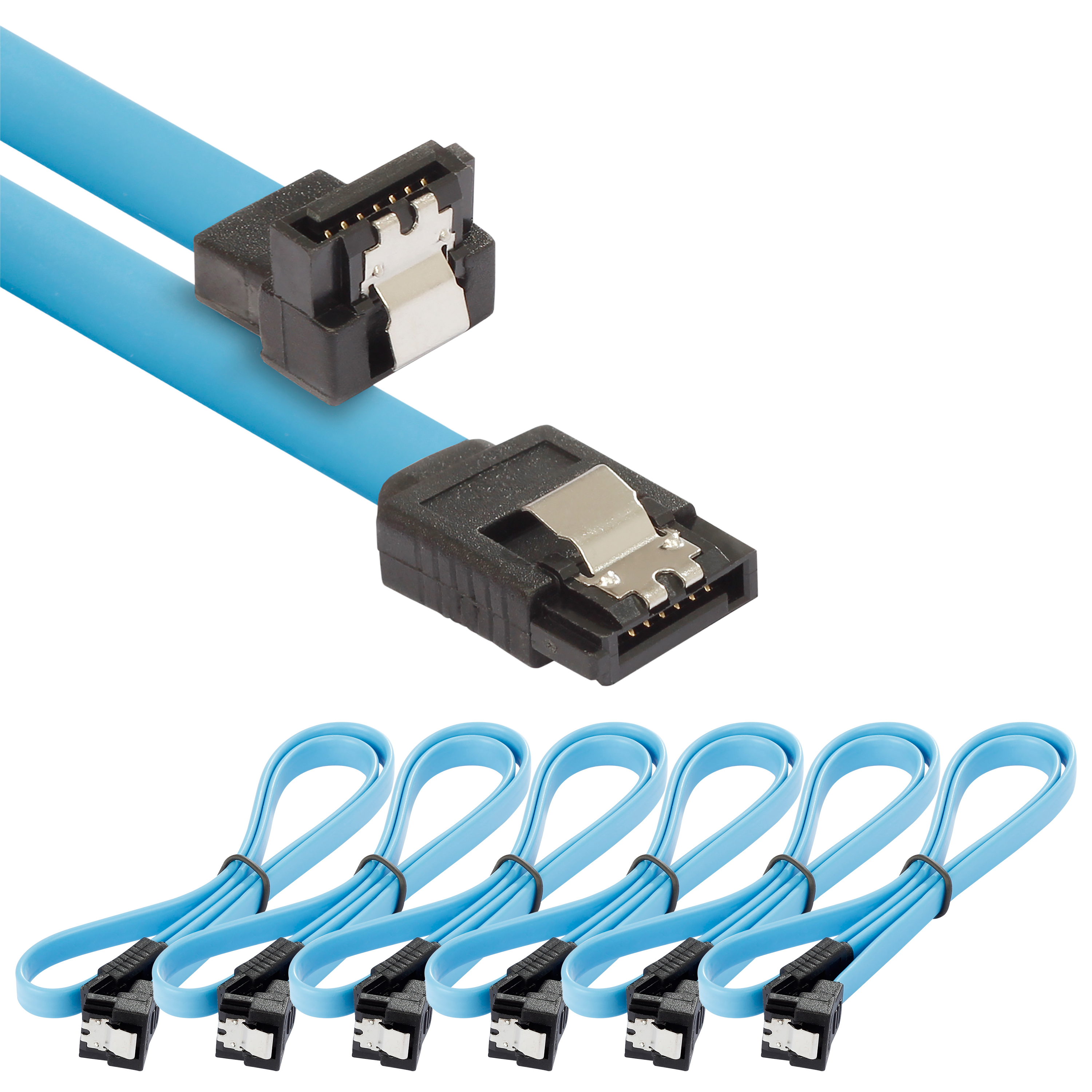 Sata 3 Kabel 0,5m, gerader/gewinkelter Stecker, 6 Stück, blau