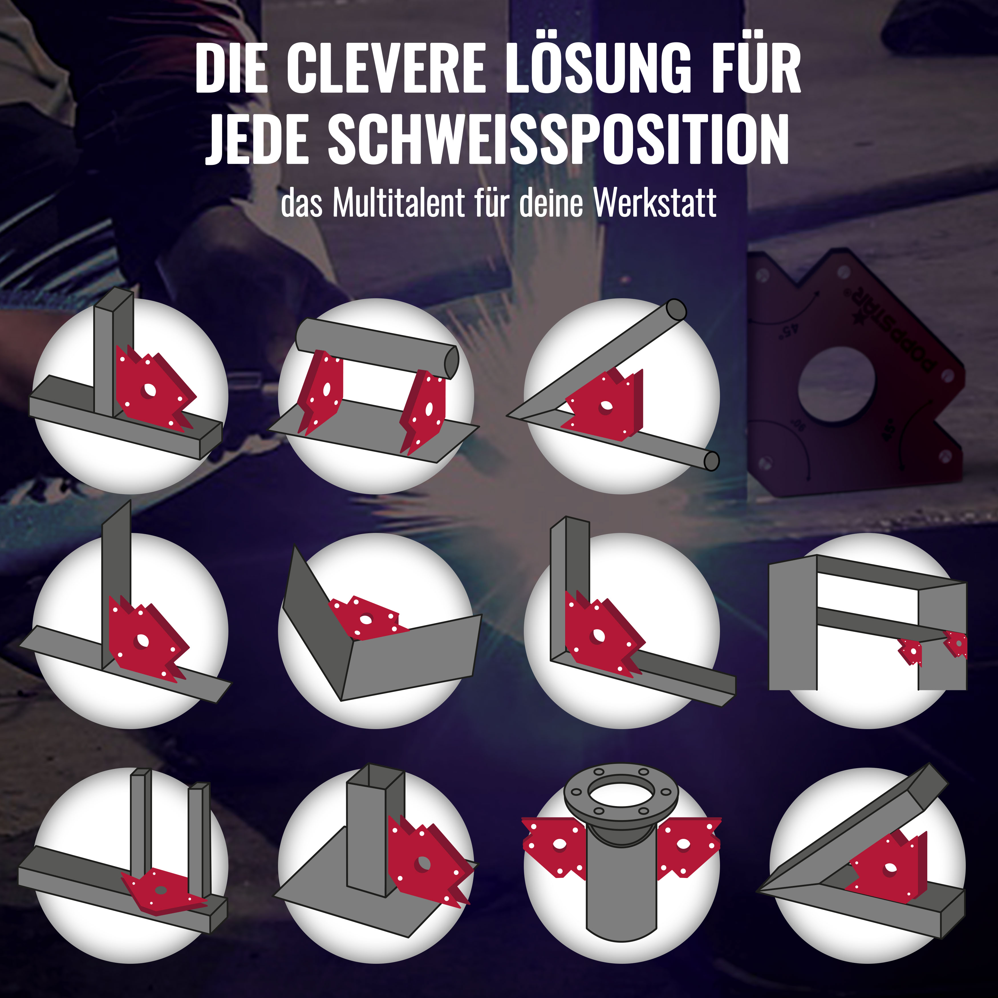 Schweißmagnet klein 2er-Set, Haftkraft 11,3 kg