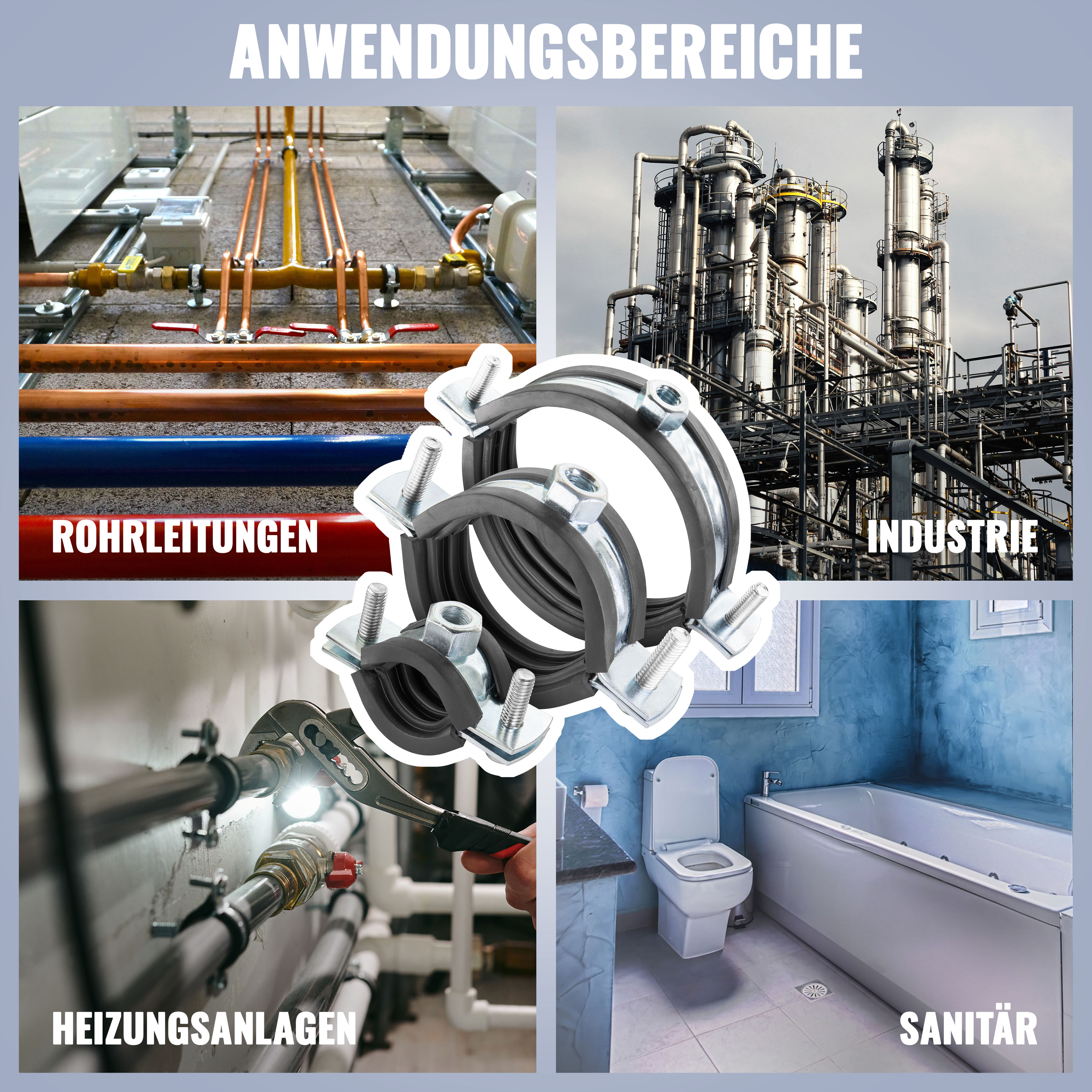 10 Schraubrohrschellen W1 (26-28 mm, Stockschrauben und Dübel)