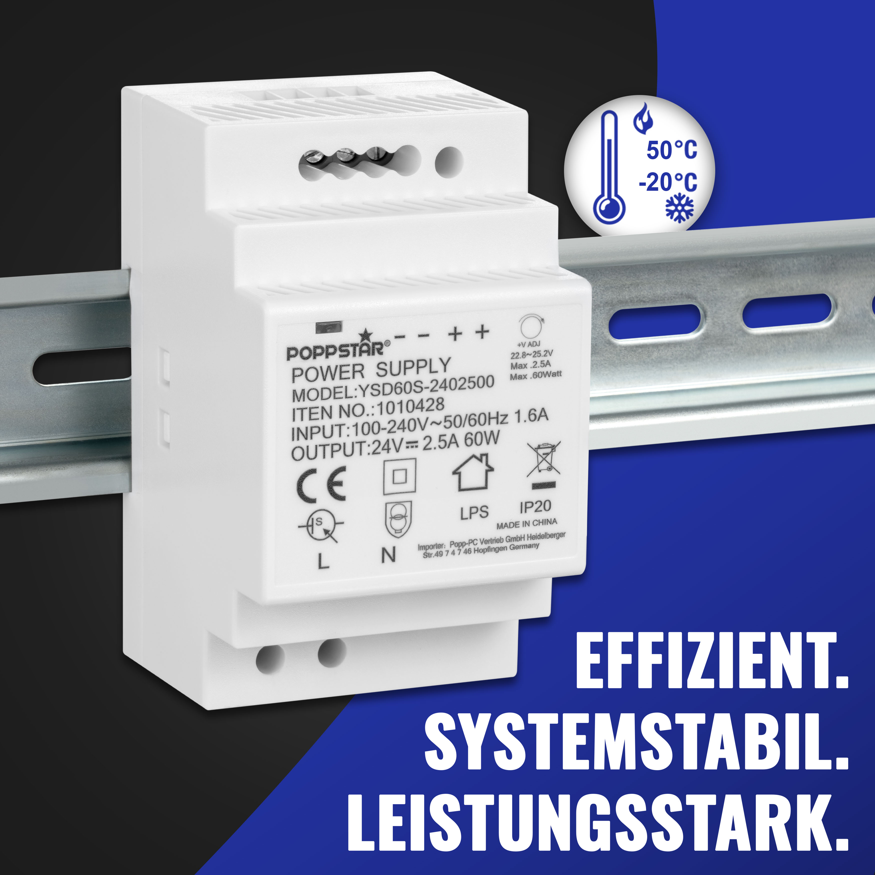 Netzteil für Hutschiene 24V DC 2,5A 60W (Input 100-240V AC)