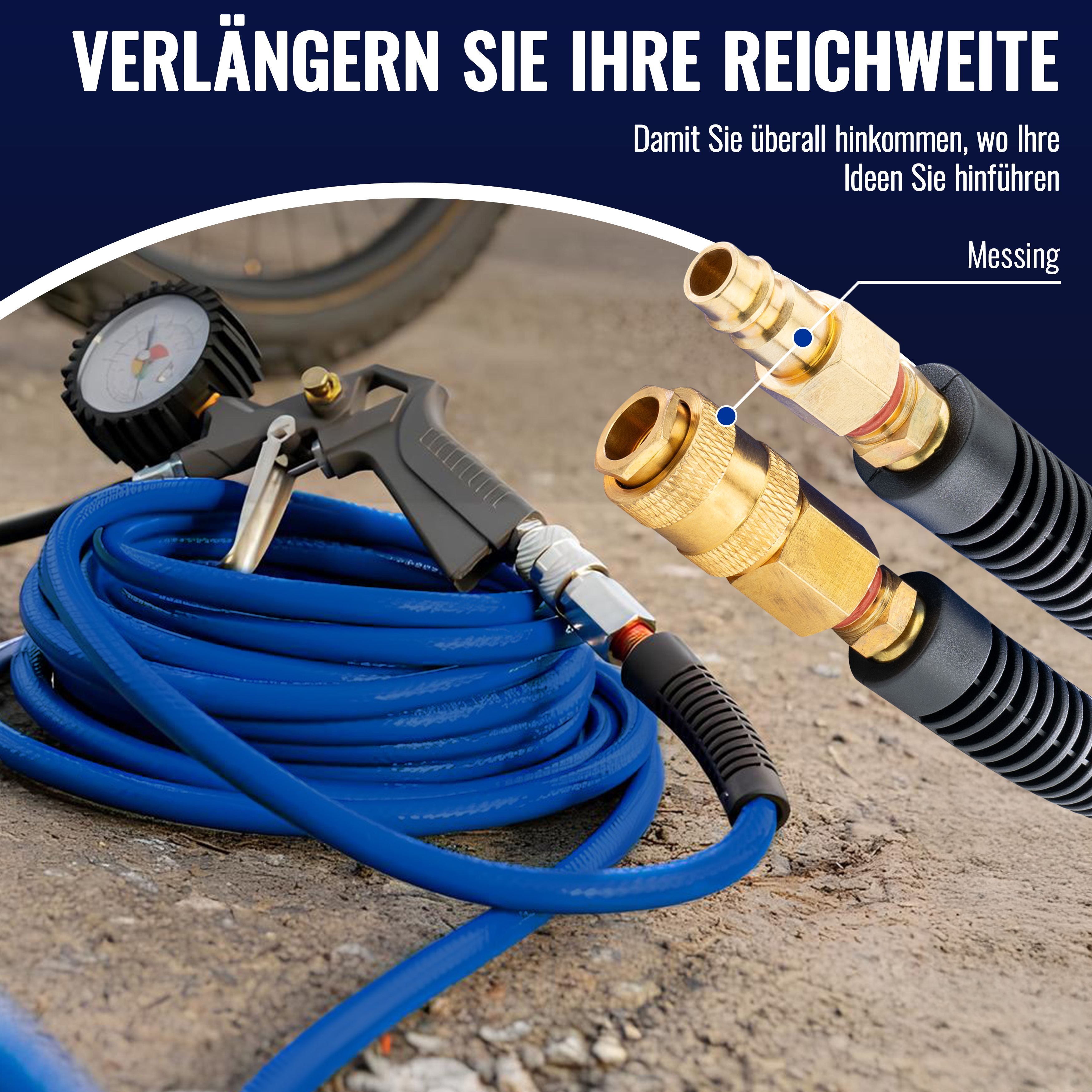 50m PVC Hybrid Druckluftschlauch mit Schnellkupplung 1/4" ID 6mm