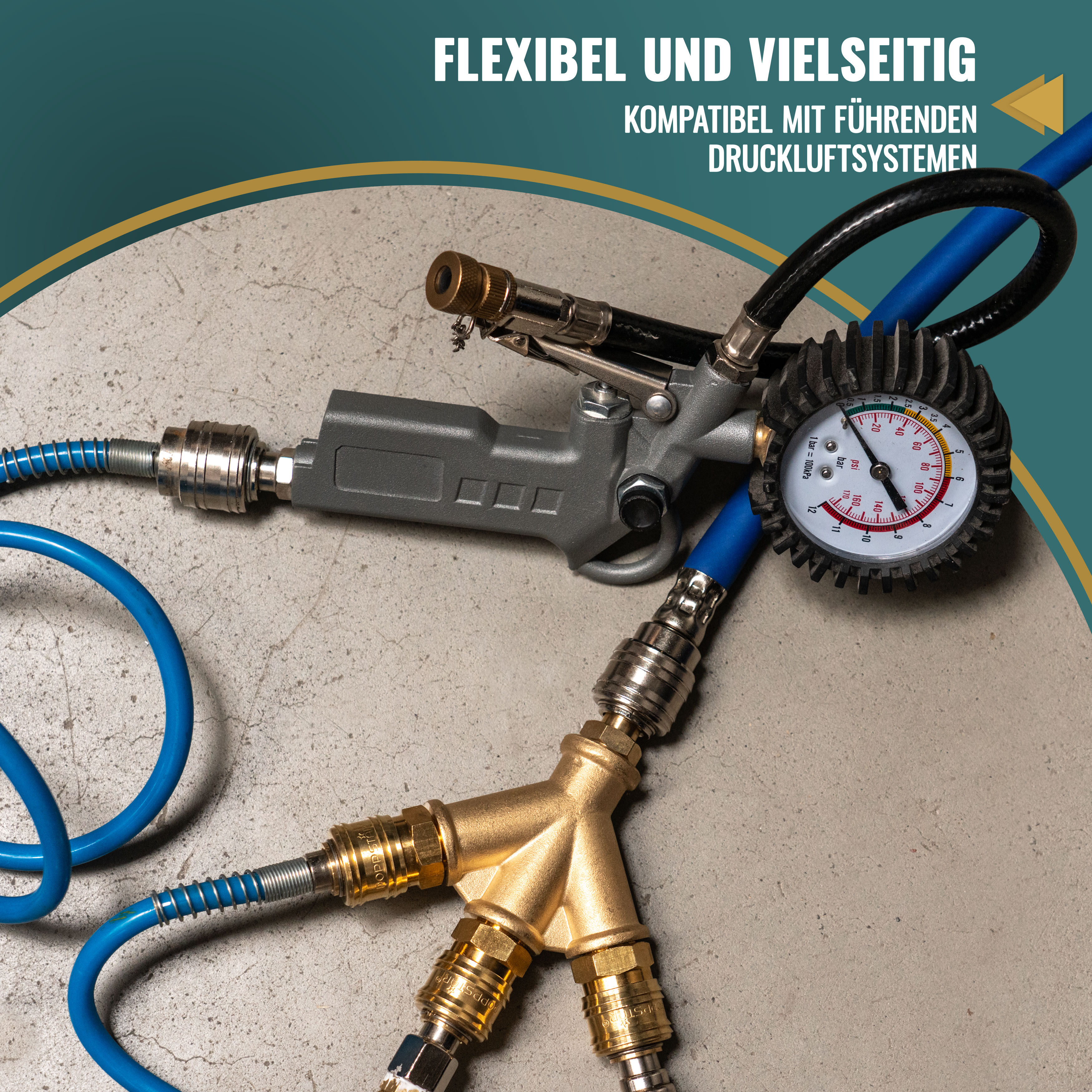 Druckluftverteiler 3-fach mit Schnellkupplungen 1/4" (NW 7,2)