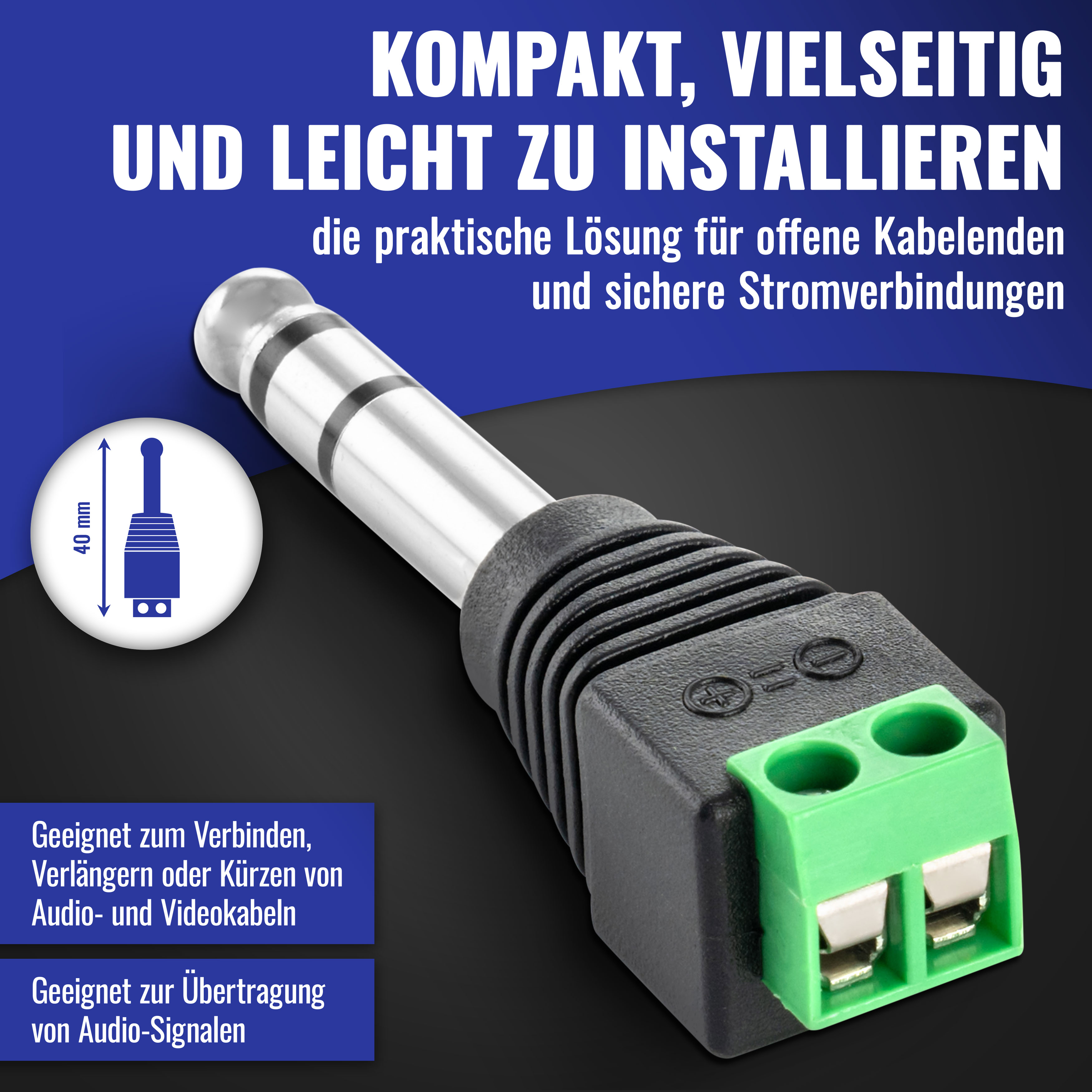Audiokabel Klinke 6,35mm Ersatzstecker (Male auf Terminal Block)