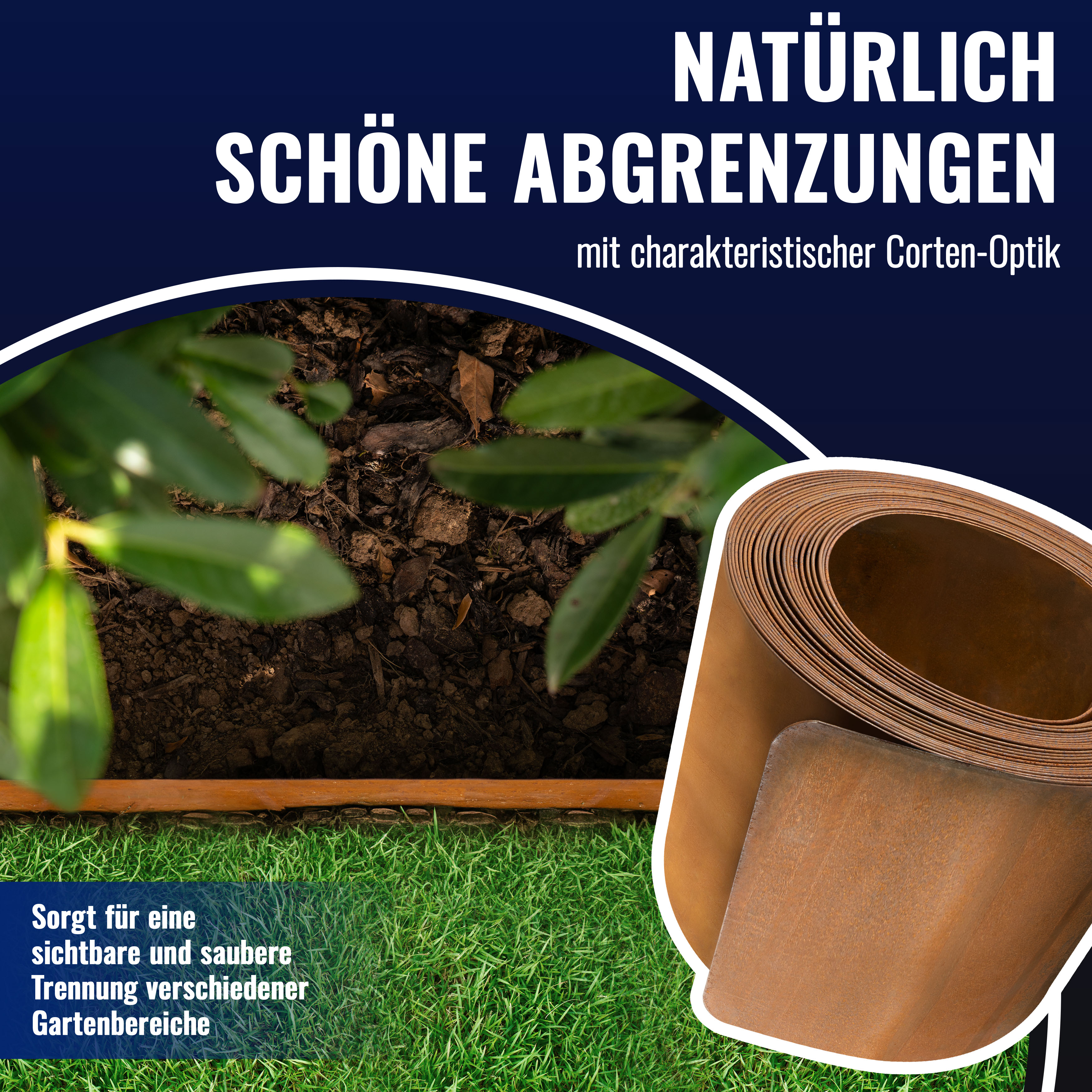 Rasenkante Cortenstahl 10m*14 cm*0,5 mm, 1 Rolle