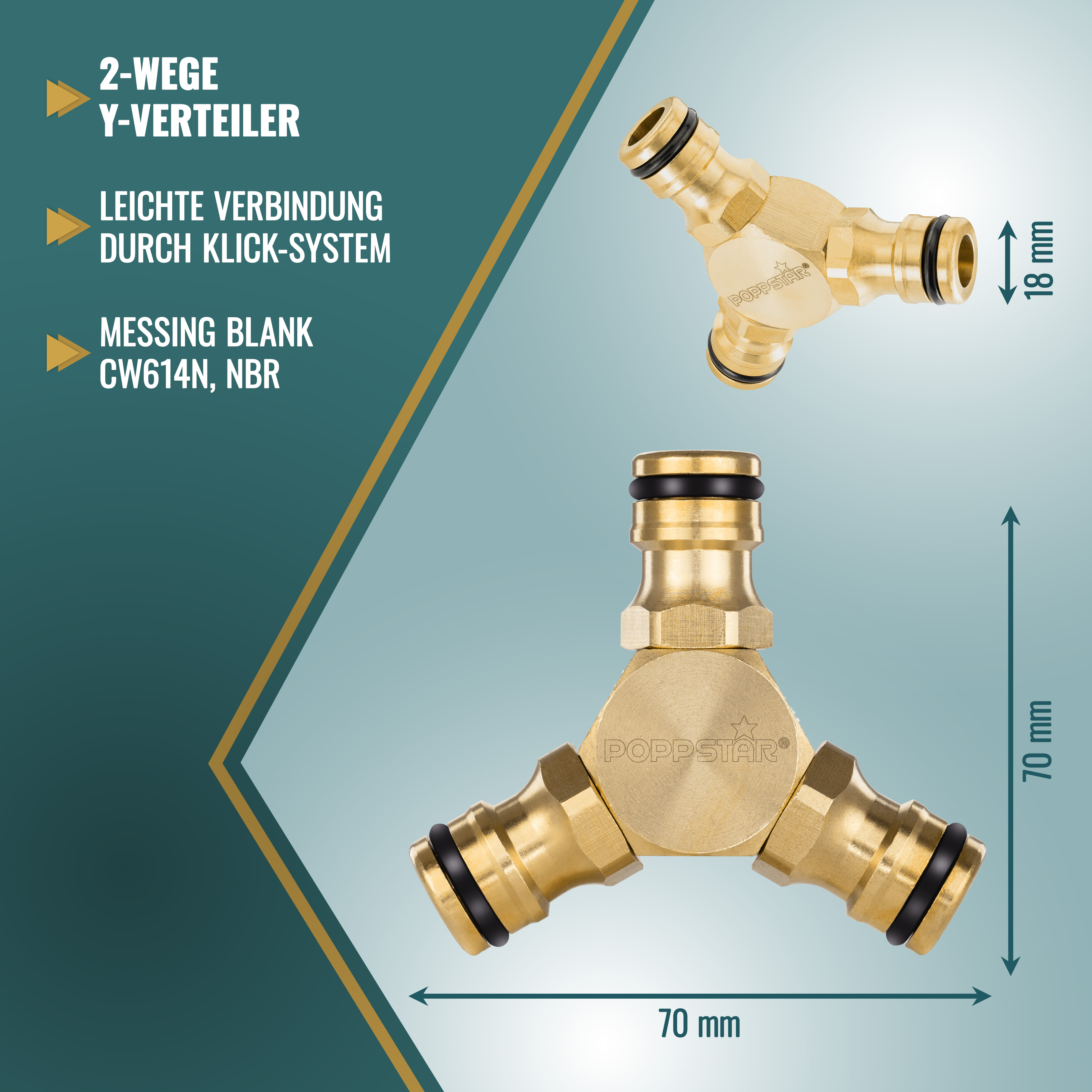 Wasserhahn 2-Wege-Verteiler mit 3 Steckanschlüssen