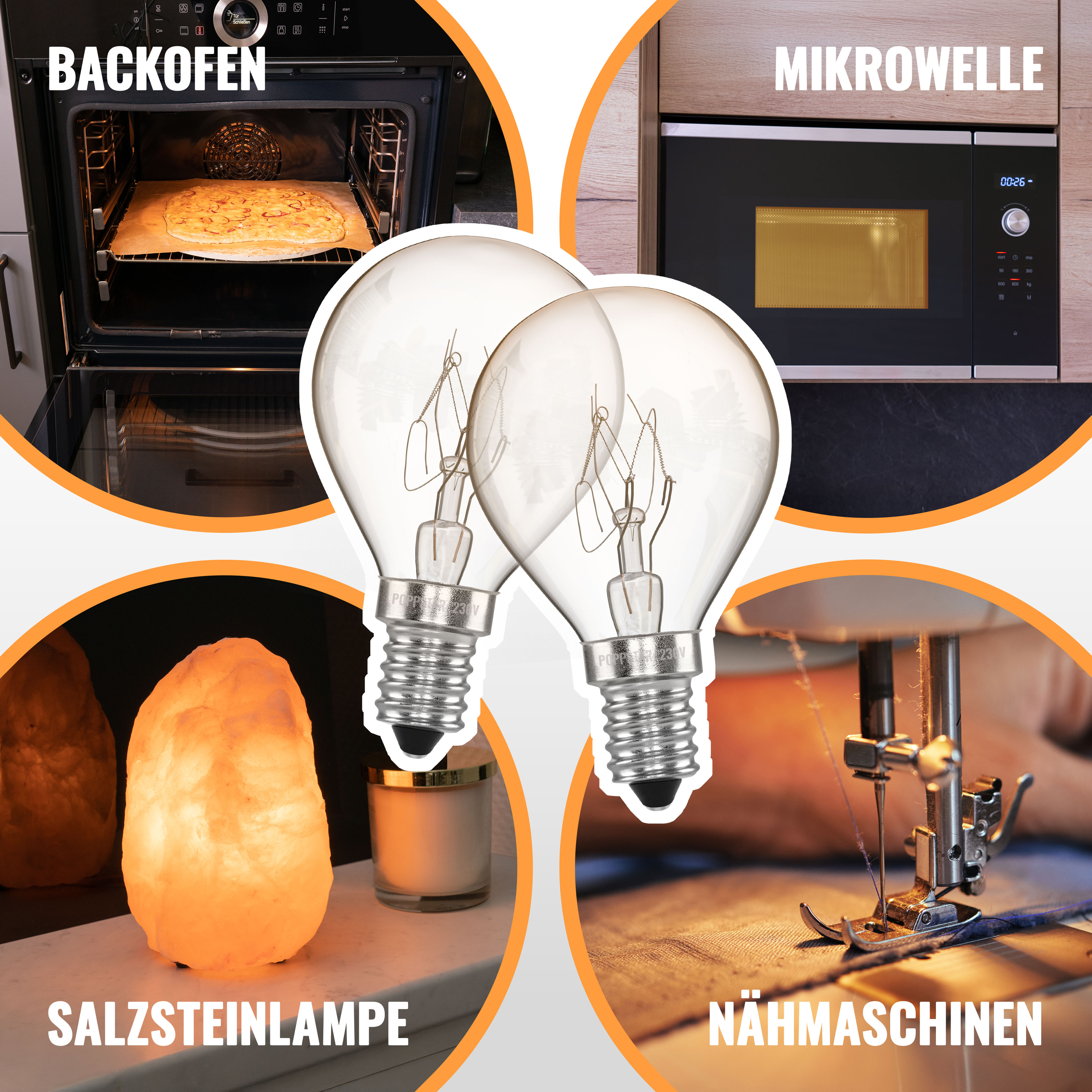 4x Backofenlampe E14 25 Watt G45 bis 300 °C (2400K warmweiß)