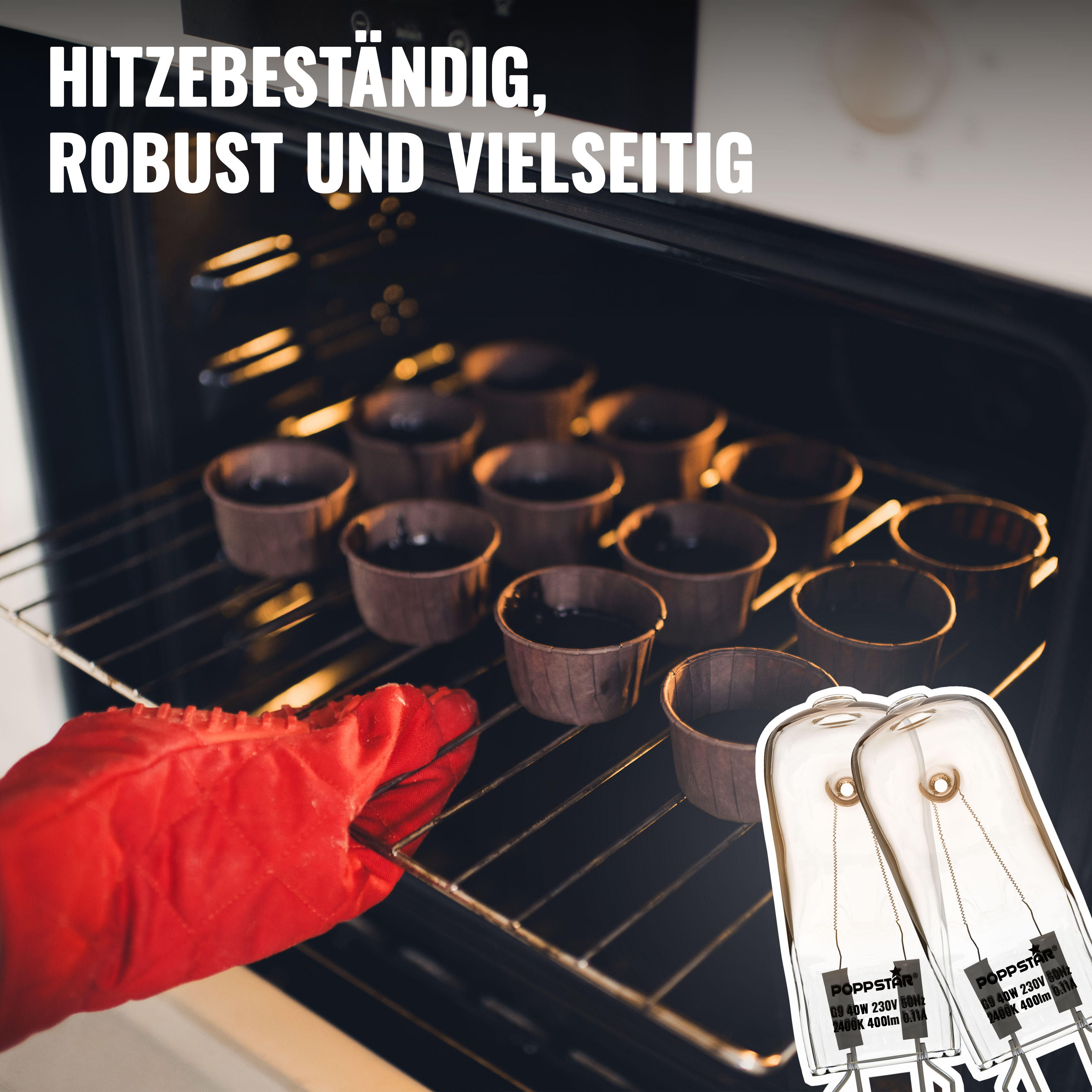 4x Backofenlampe G9 40 Watt bis 300 °C (2400K warmweiß)