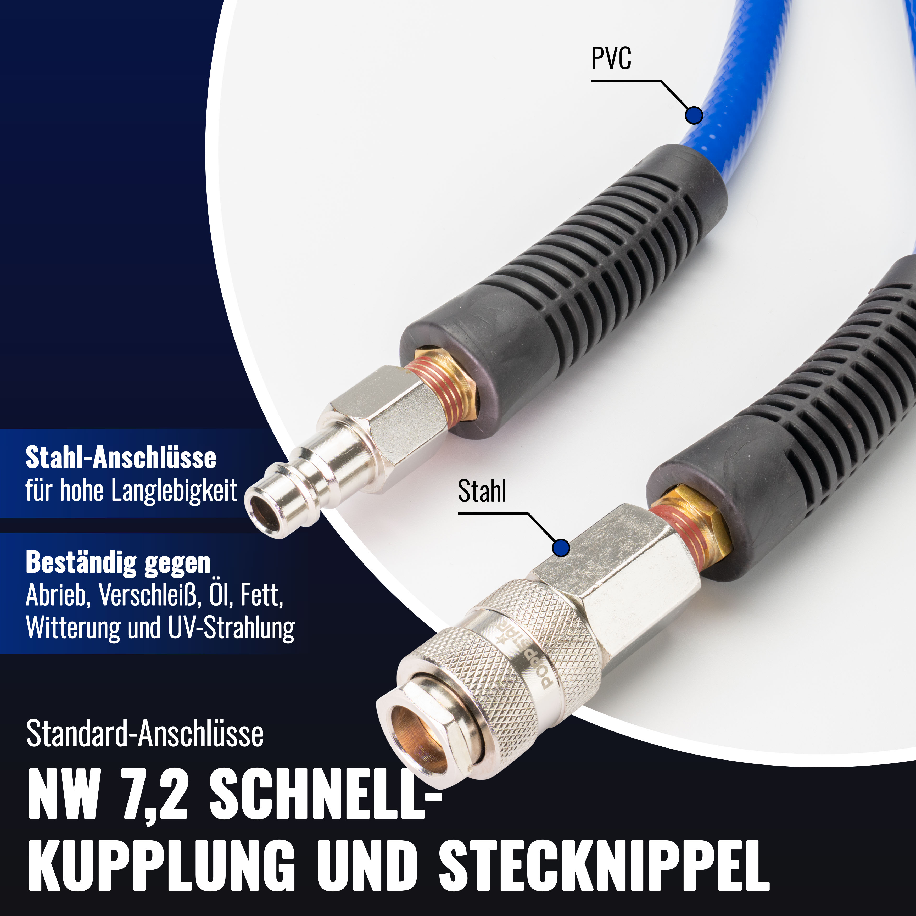 5m PVC Druckluftschlauch mit Schnellkupplung (ID/AD 6/12mm)
