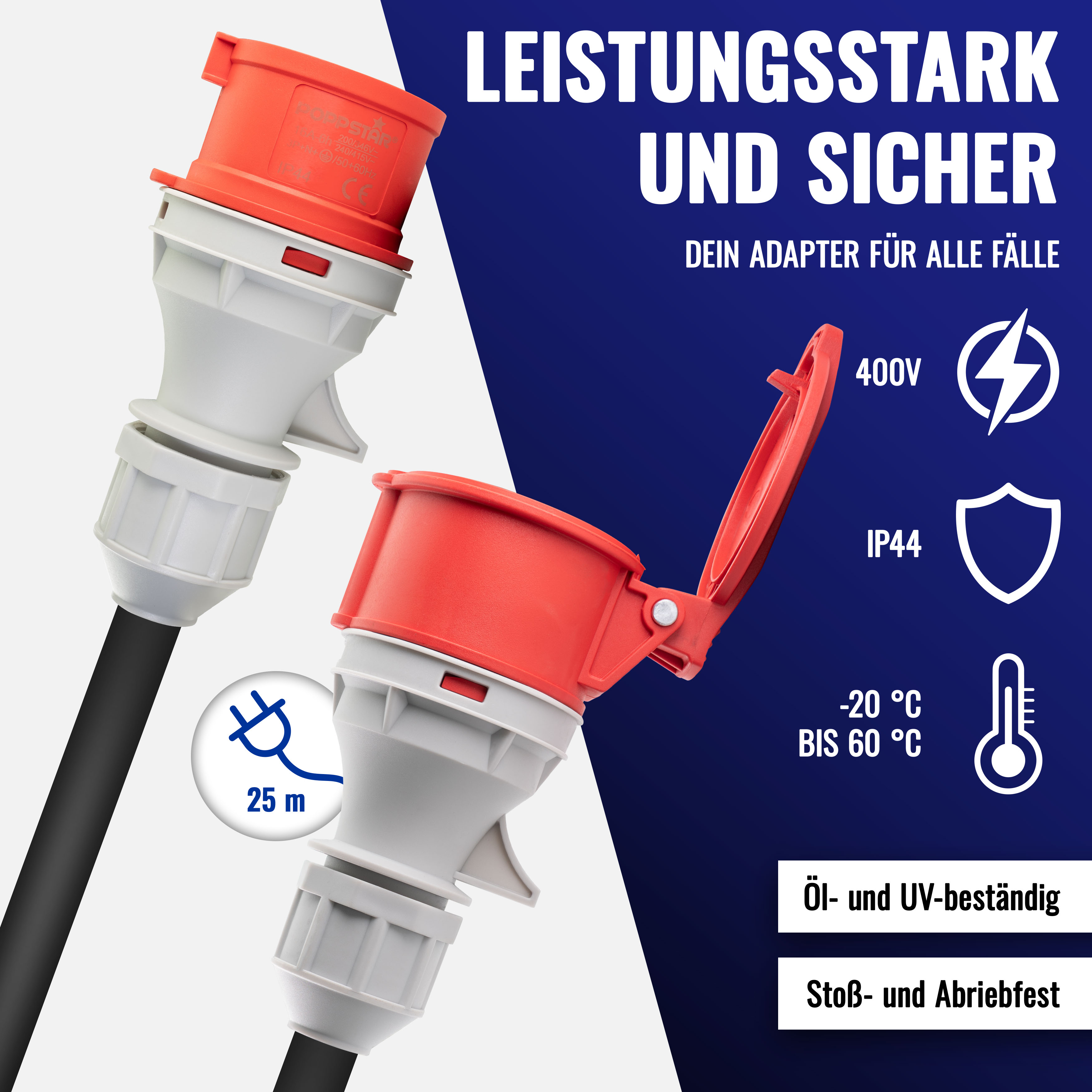 Starkstrom Verlängerungskabel 25m (CEE 16A 5-polig, 400V, IP44)