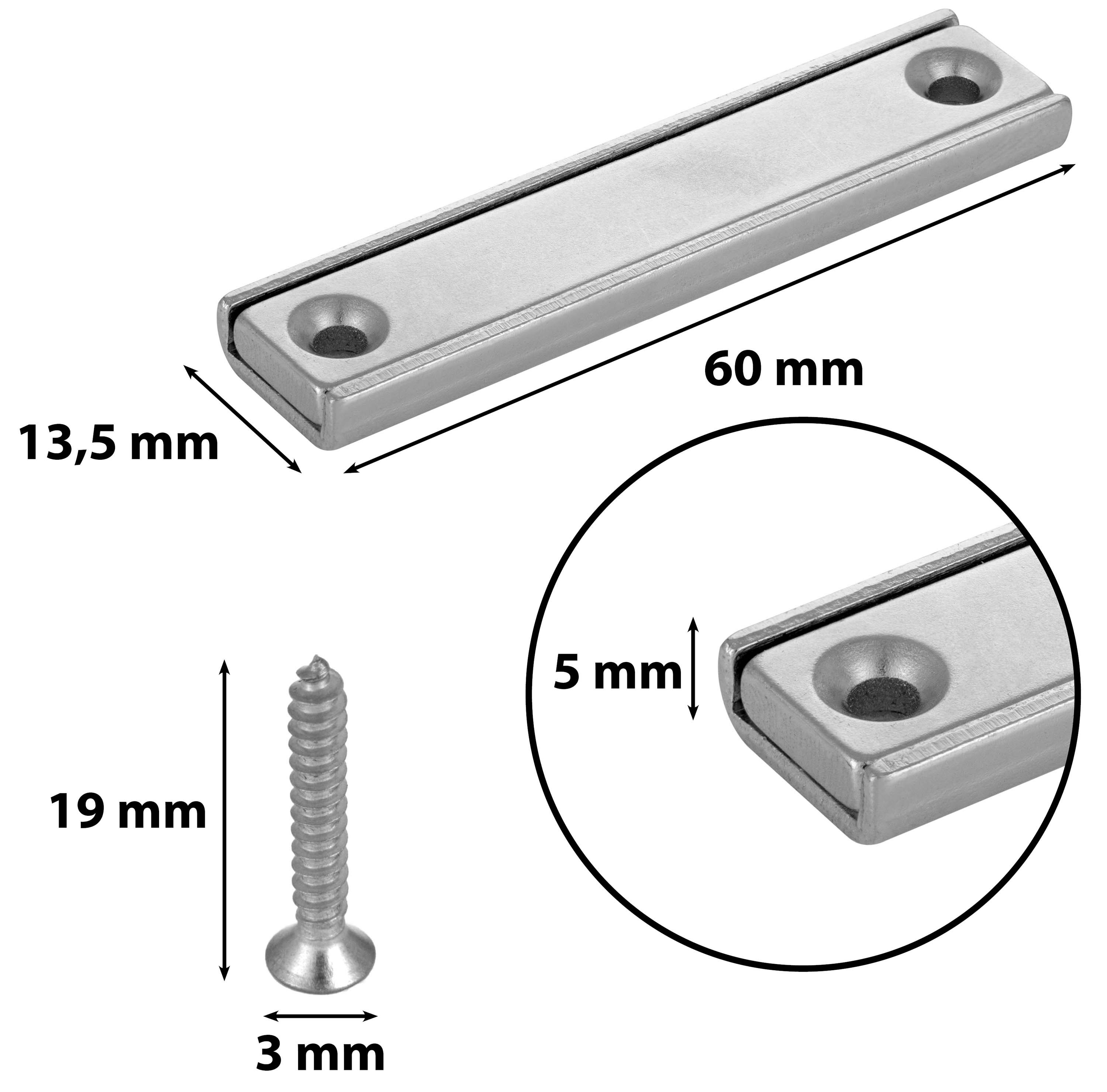 6 Stück Neodym-Magnete rechteckig, flach, inkl. 12 Schrauben