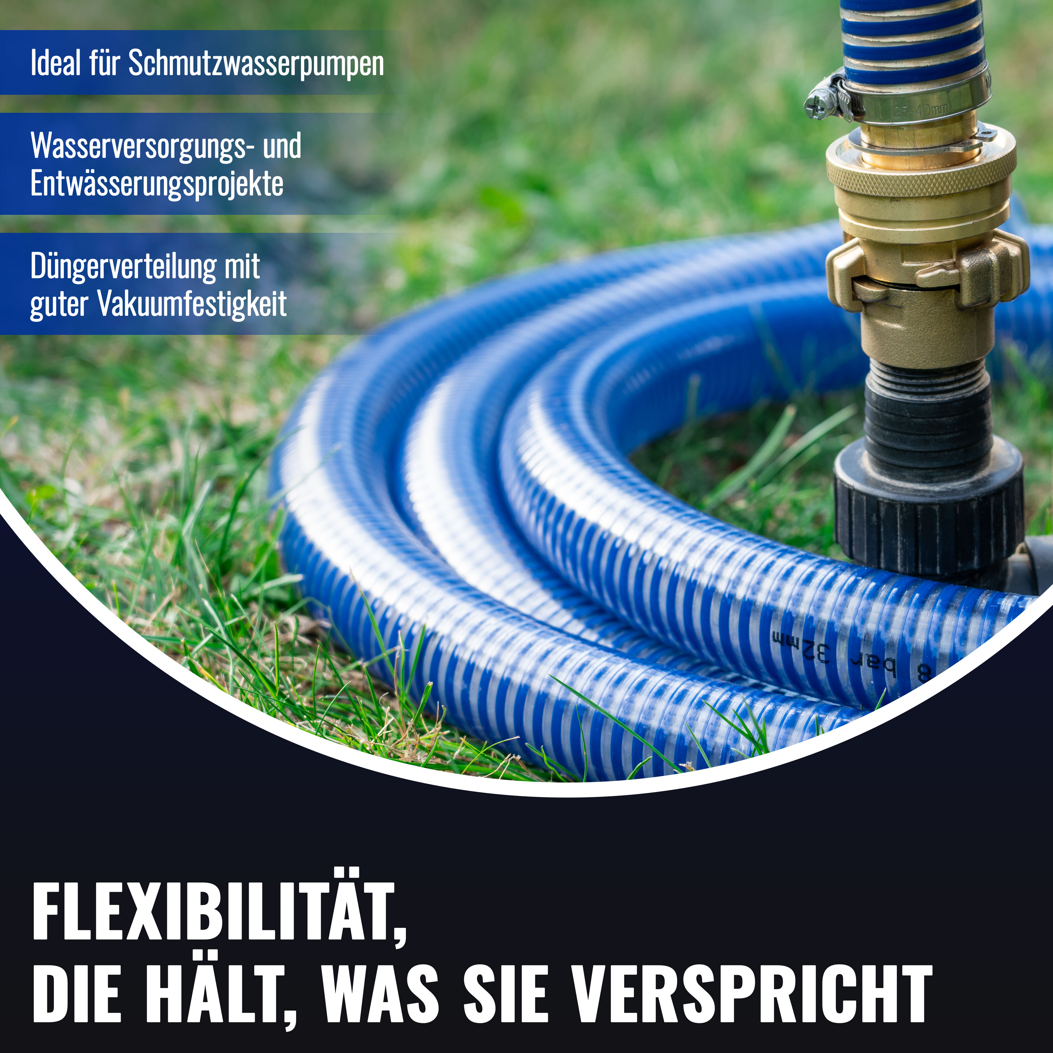 Poppstar PVC Saugschlauch 1 1/2" Spiralschlauch 5m Wasserschlauch ID/AD 38/44mm