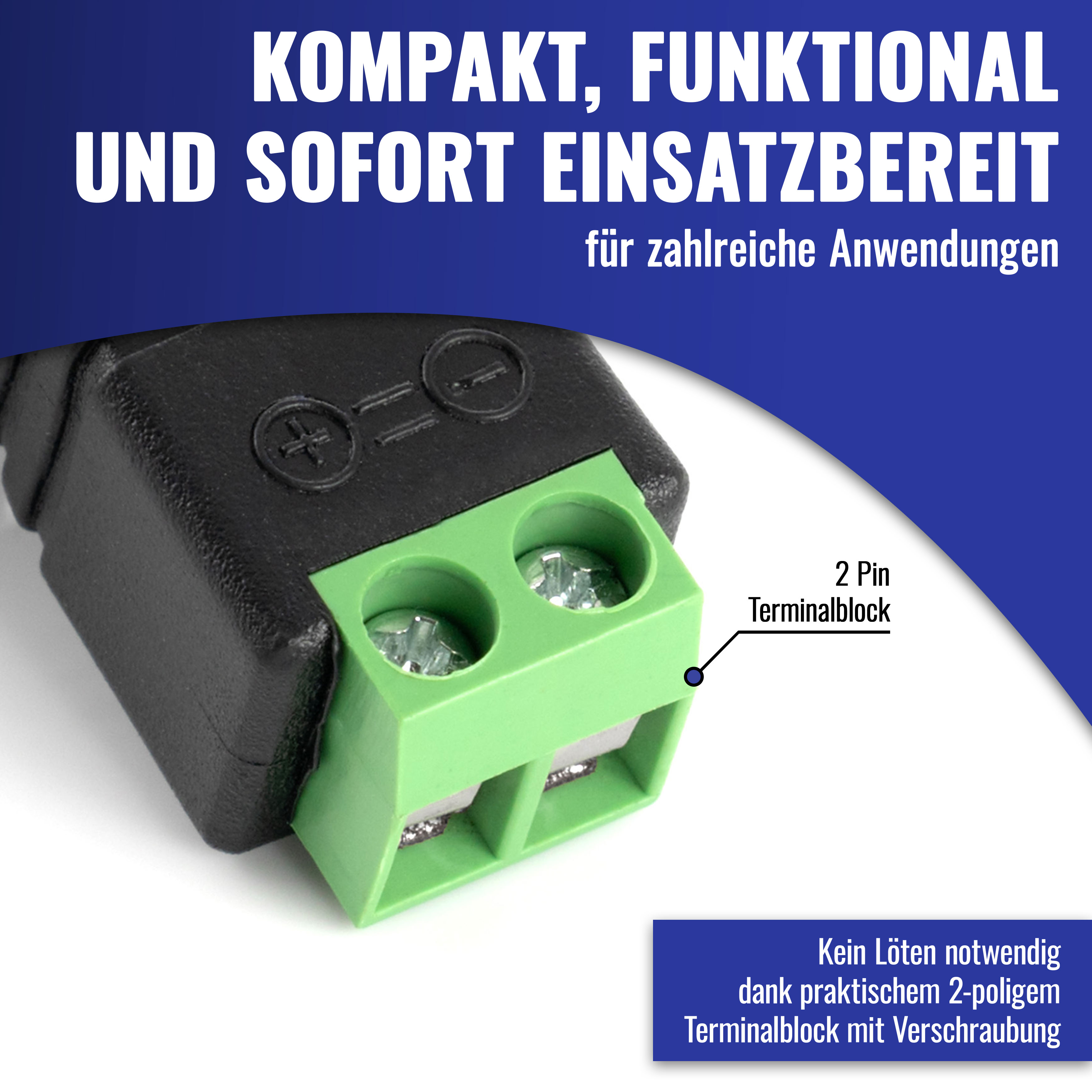 RCA Adapter (5 Buchsen/5 Stecker) auf 2-pin Terminalblock, 10 Stk