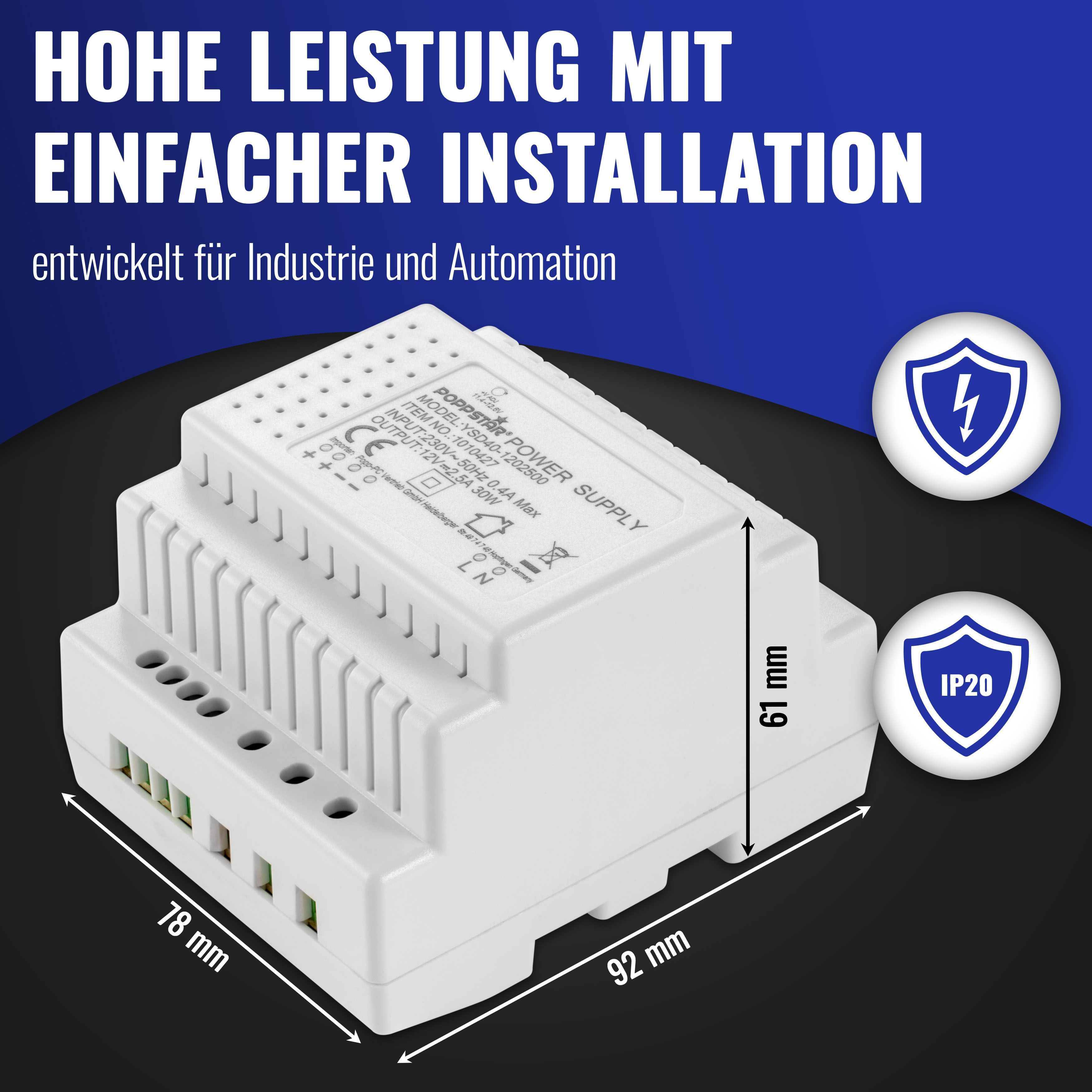 Netzteil für Hutschiene 12V DC 2,5A 30W (Input 100-240V AC)