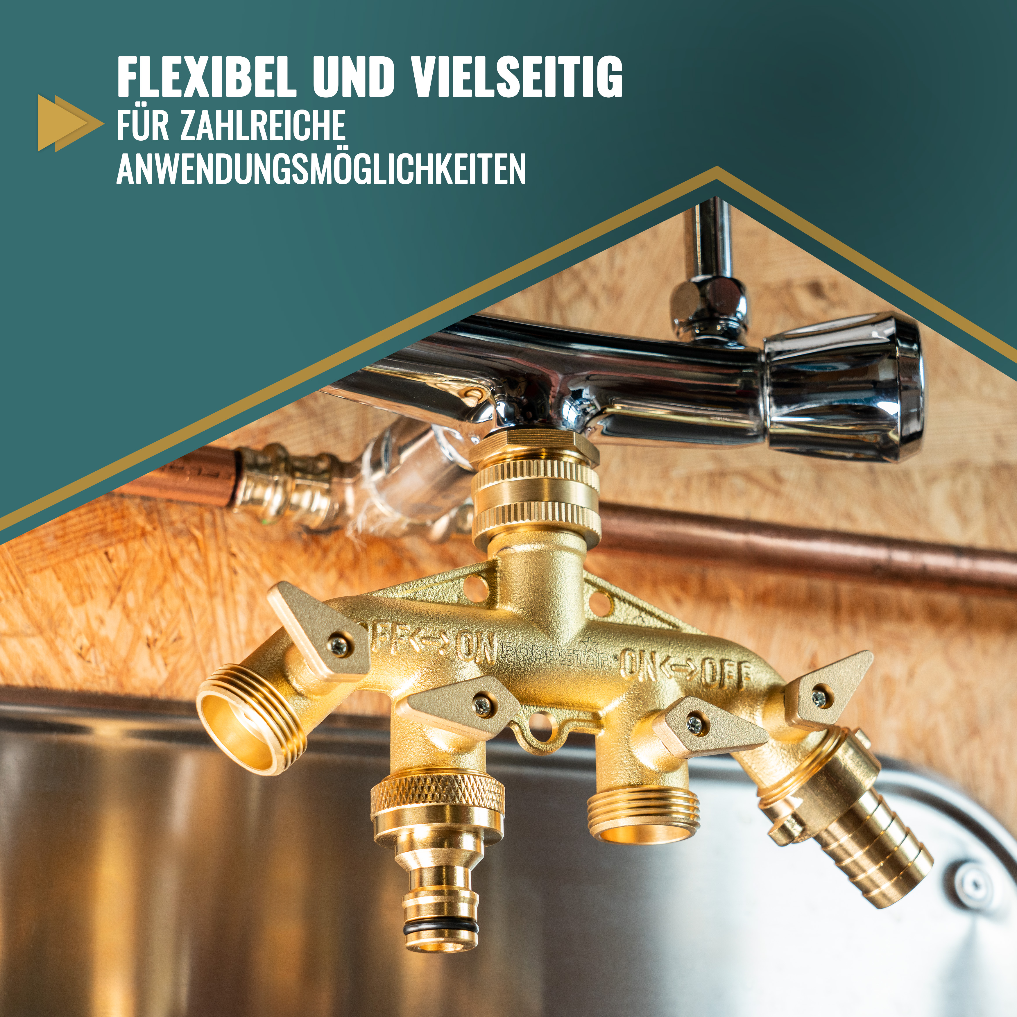 Wasserhahn 4-Wege-Verteiler mit Absperrventilen