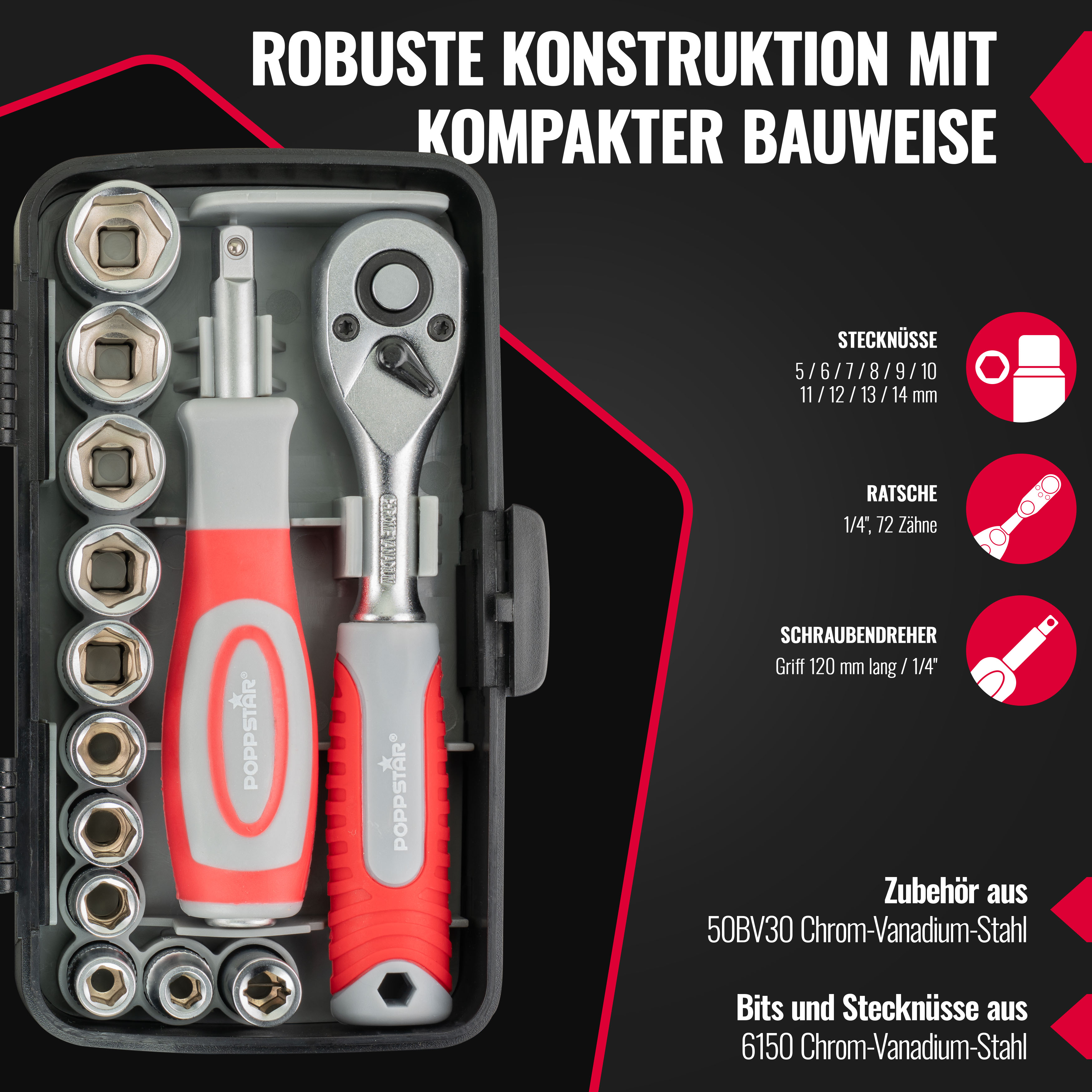 Werkzeugkoffer 38-teilig, 1/4 Zoll Steckschlüsselsatz