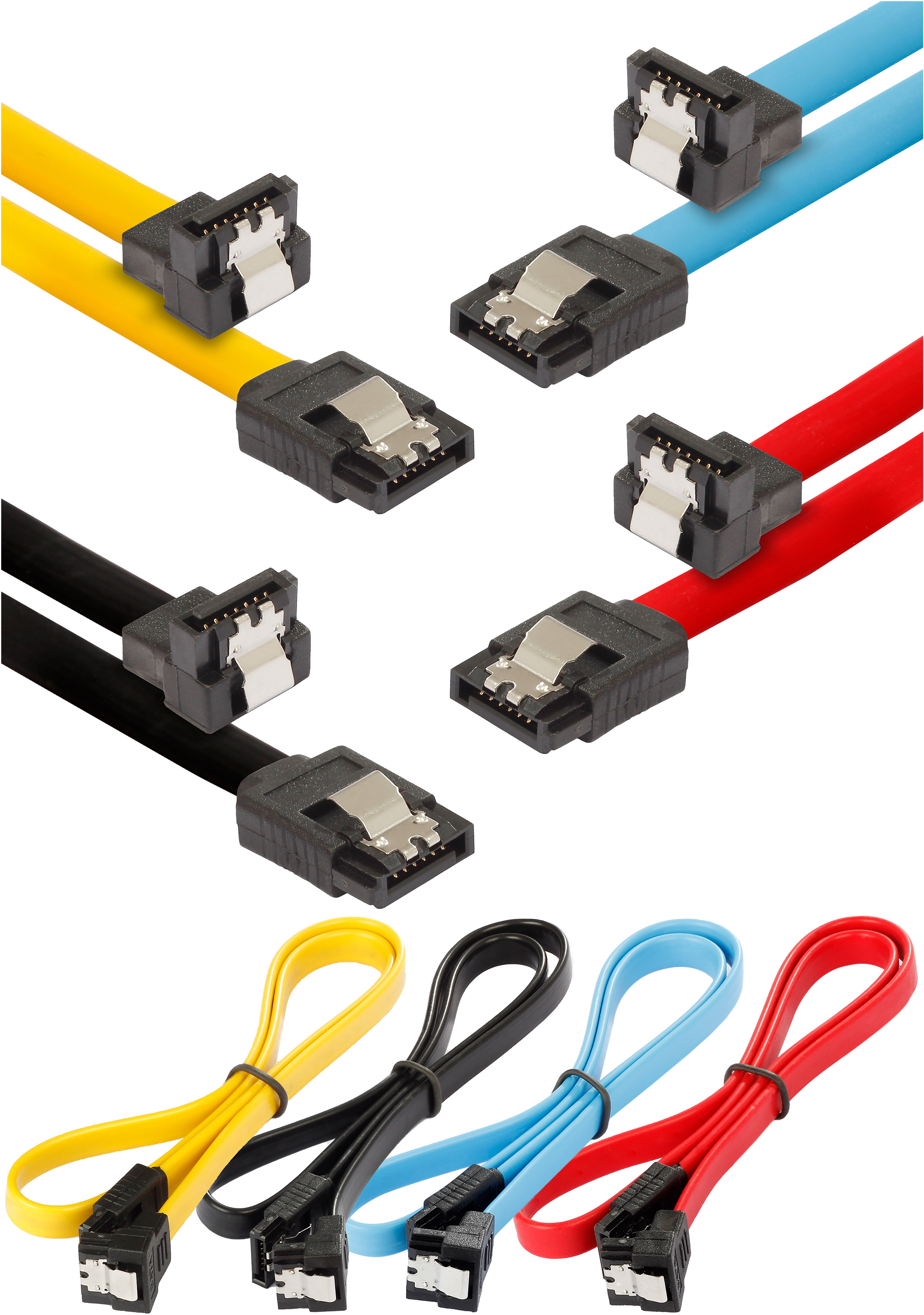 SATA 3 Kabel SSD / HDD 0,5m, 4 Stück, schwarz, gelb, rot, blau