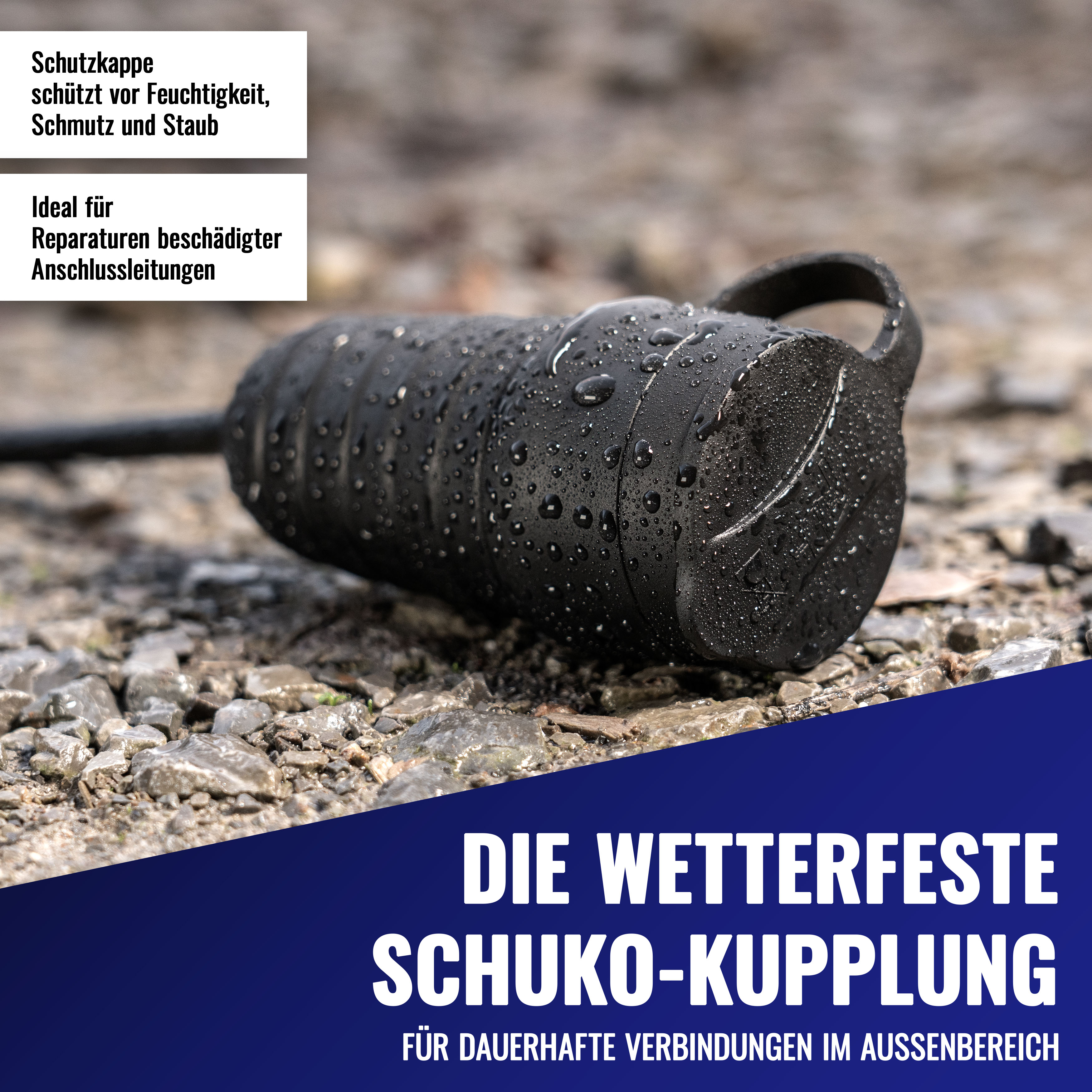1x Gummi Kupplung mit Schutzkappe, (2-polig,230V,16A,IP44)