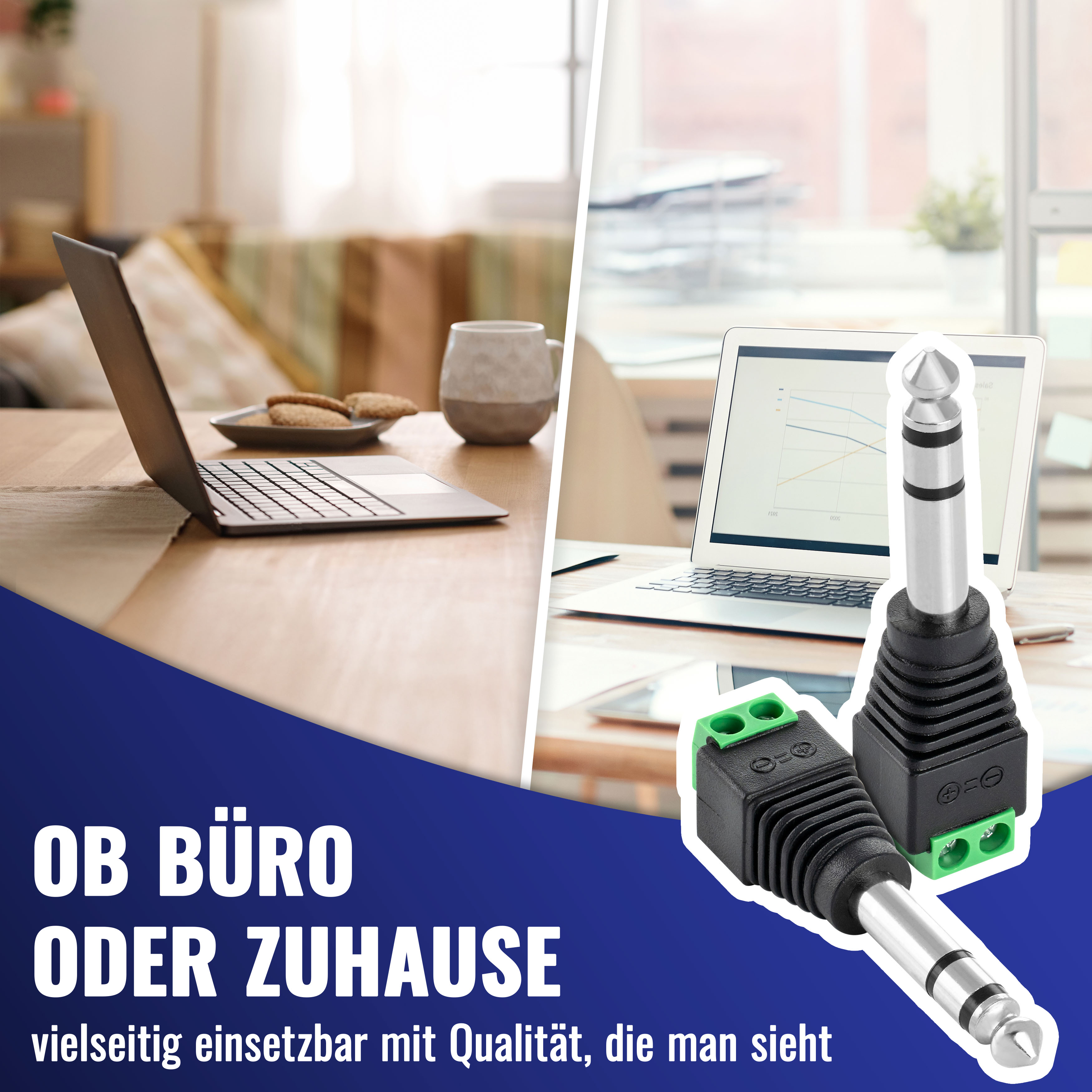 Audiokabel Klinke 6,35mm Ersatzstecker (Male auf Terminal Block)