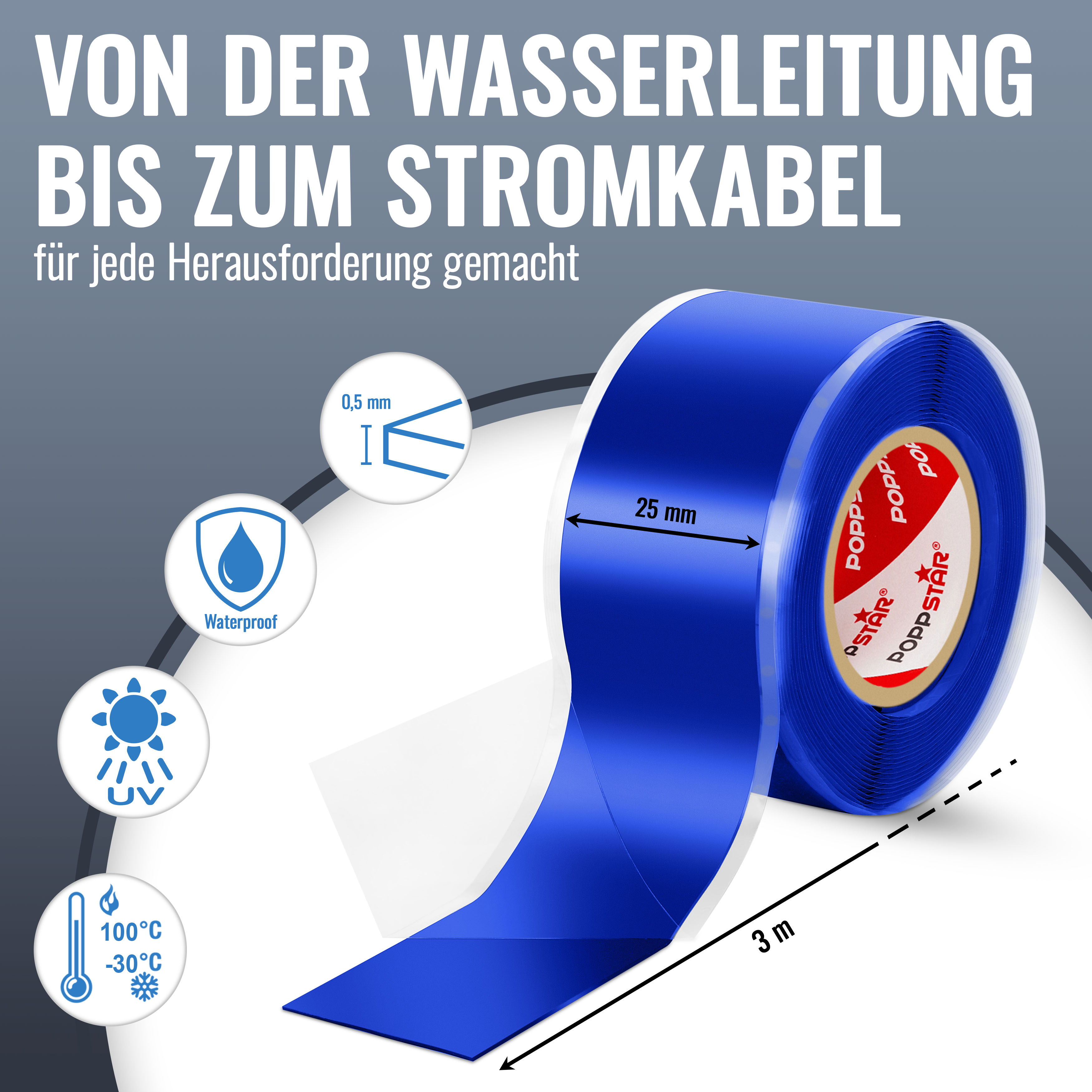 selbstverschweißendes Silikonband blau 3m x 25mm