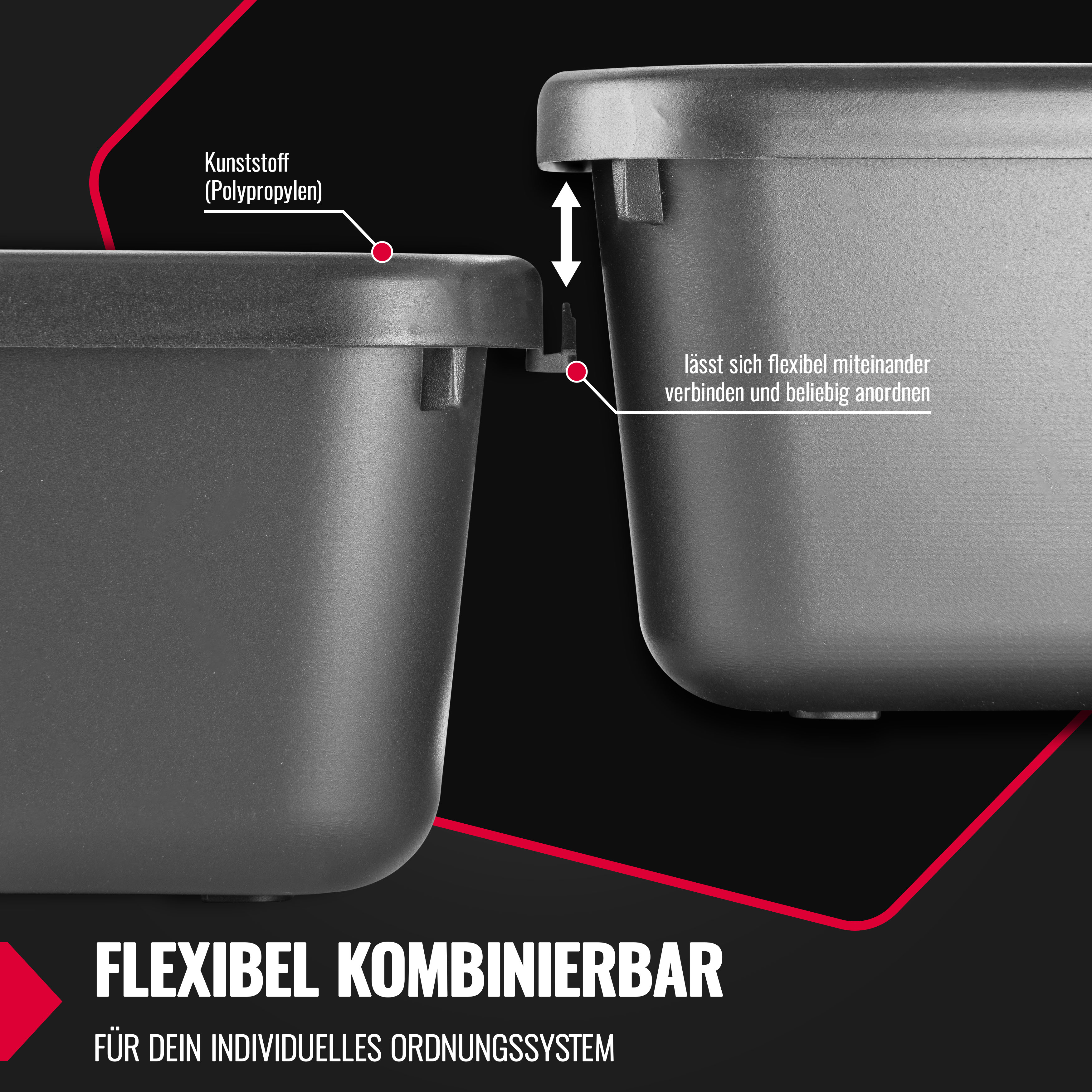 Poppstar 46x Werkzeug Organizer, 5 Größen, Kunststoff, schwarz