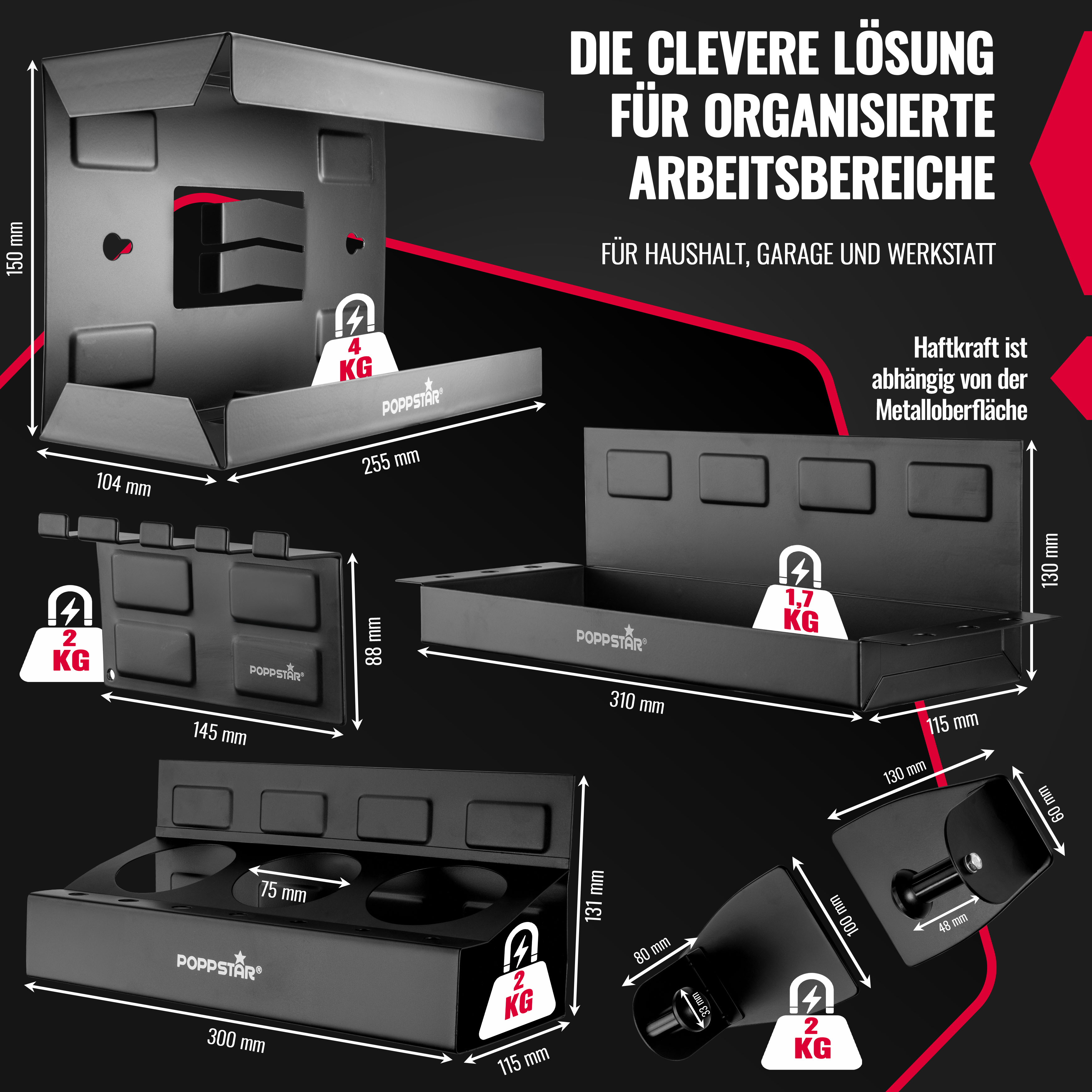Magnetische Werkzeugablage mit Handschuhspender und Haltern
