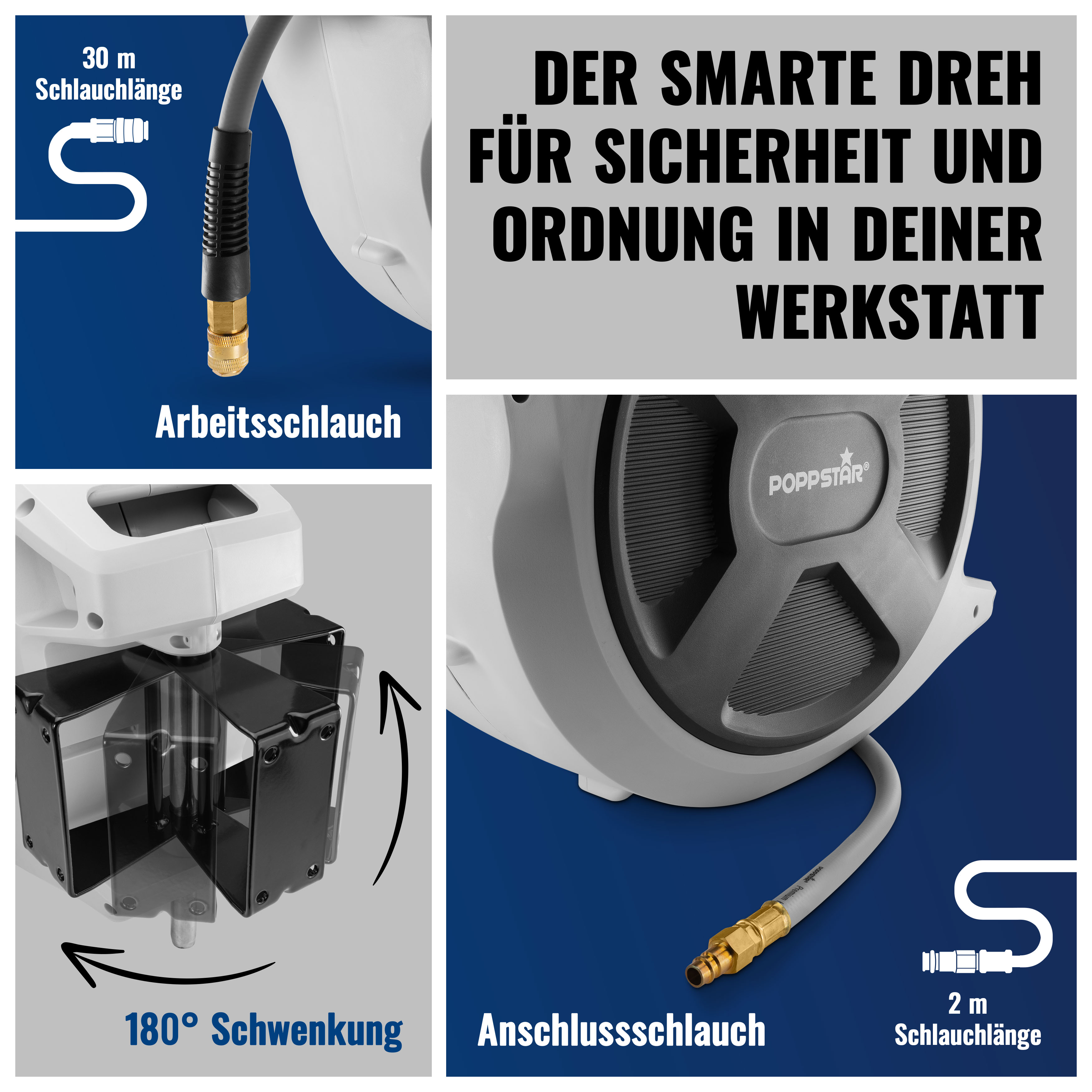 Premium Schlauchtrommel 30m Hybrid PVC Druckluftschlauch