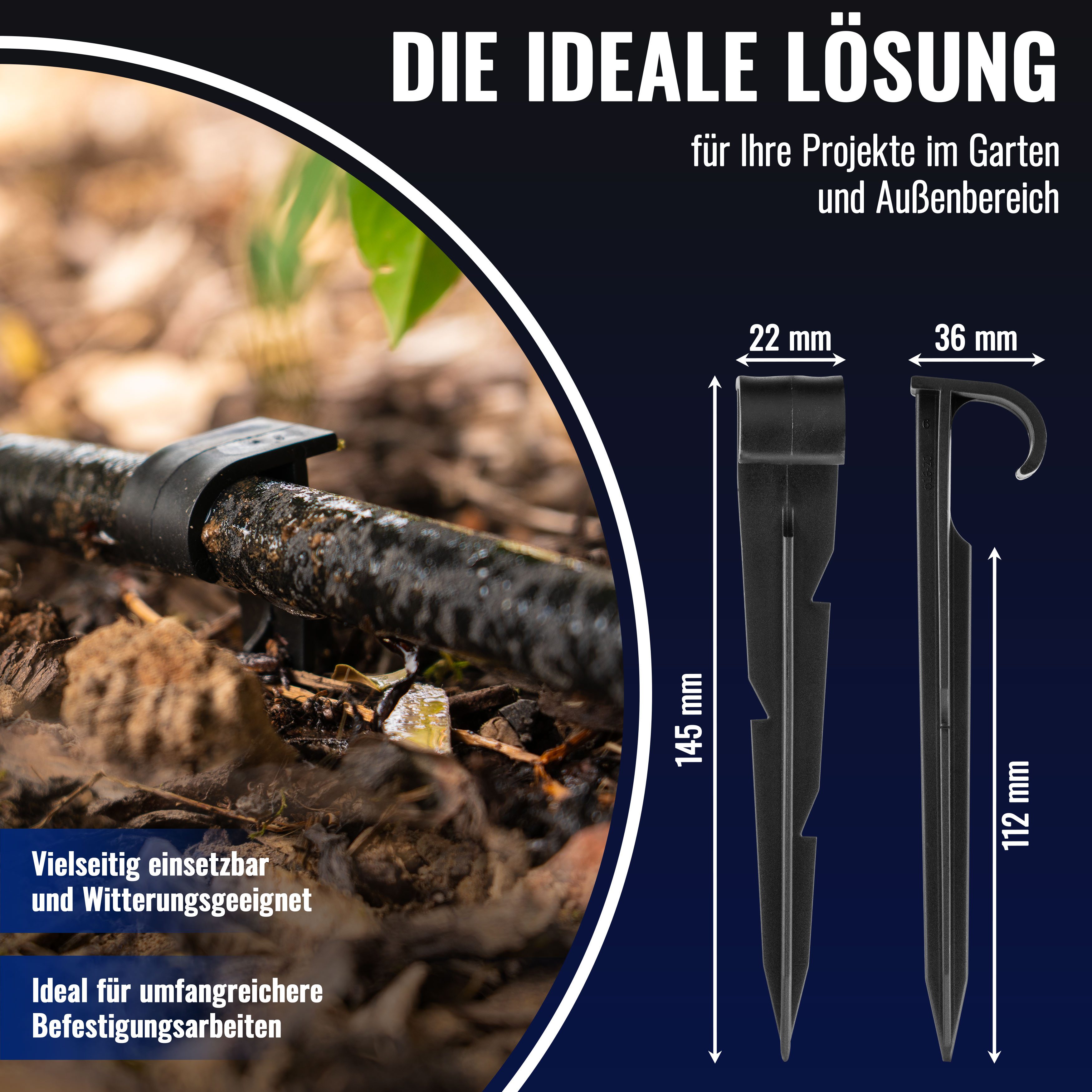 Erdspieße für Schläuche Ø 16-20mm (100 Stück), schwarz