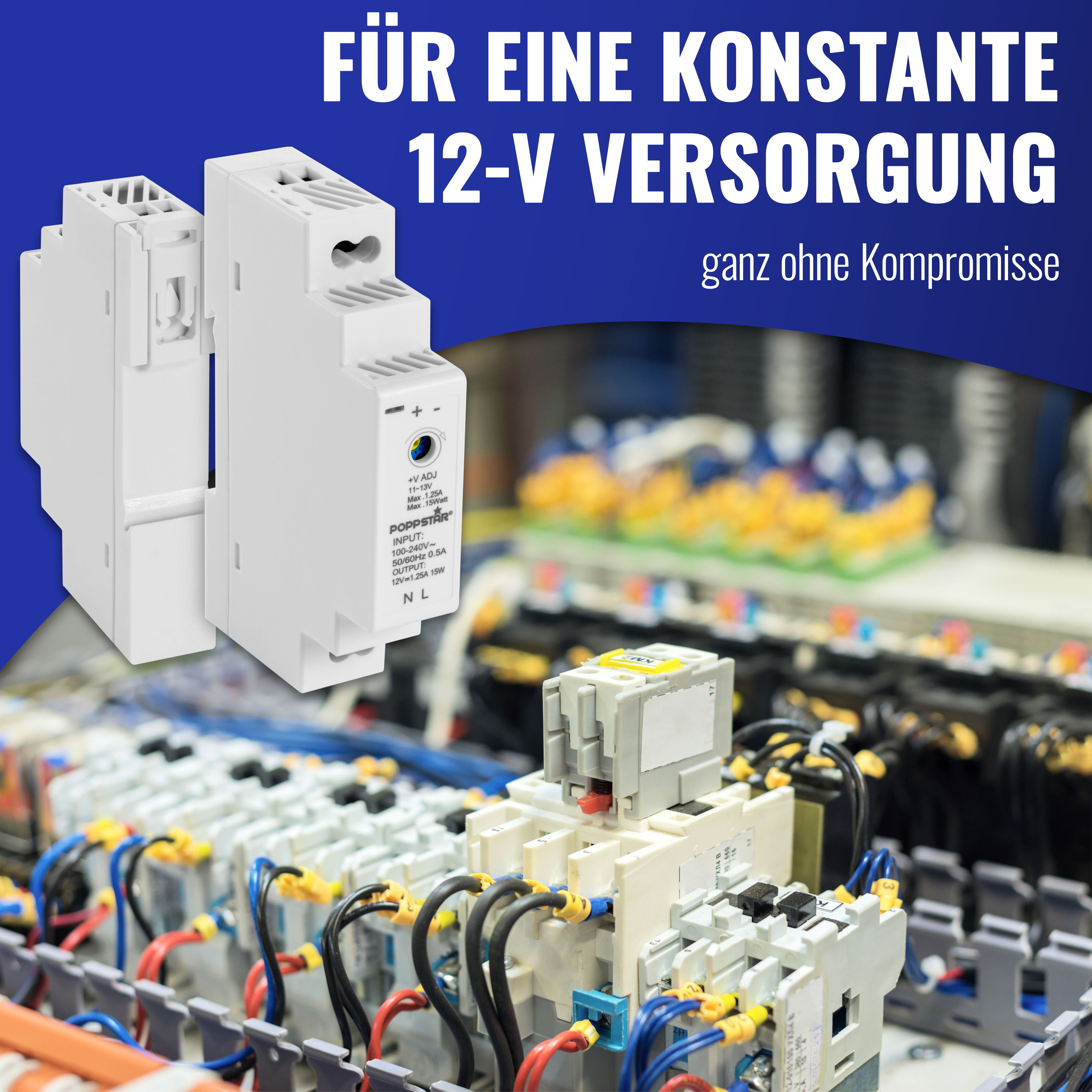 Netzteil für Hutschiene 12V DC 1,25A 15W (Input 100-240V AC)