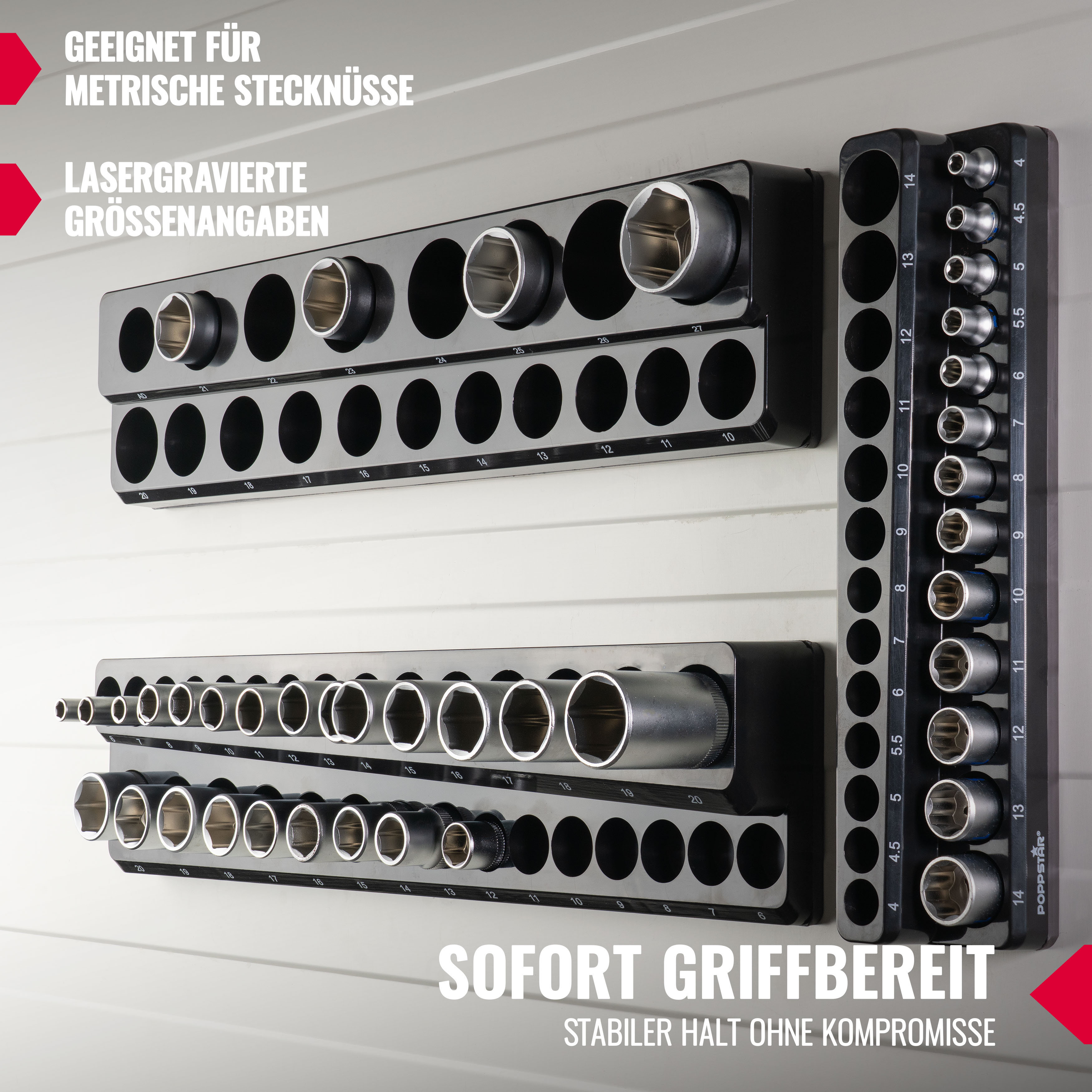 Stecknusshalter magnetisch Set 3-teilig 1/4 3/8 1/2, 75 Plätze
