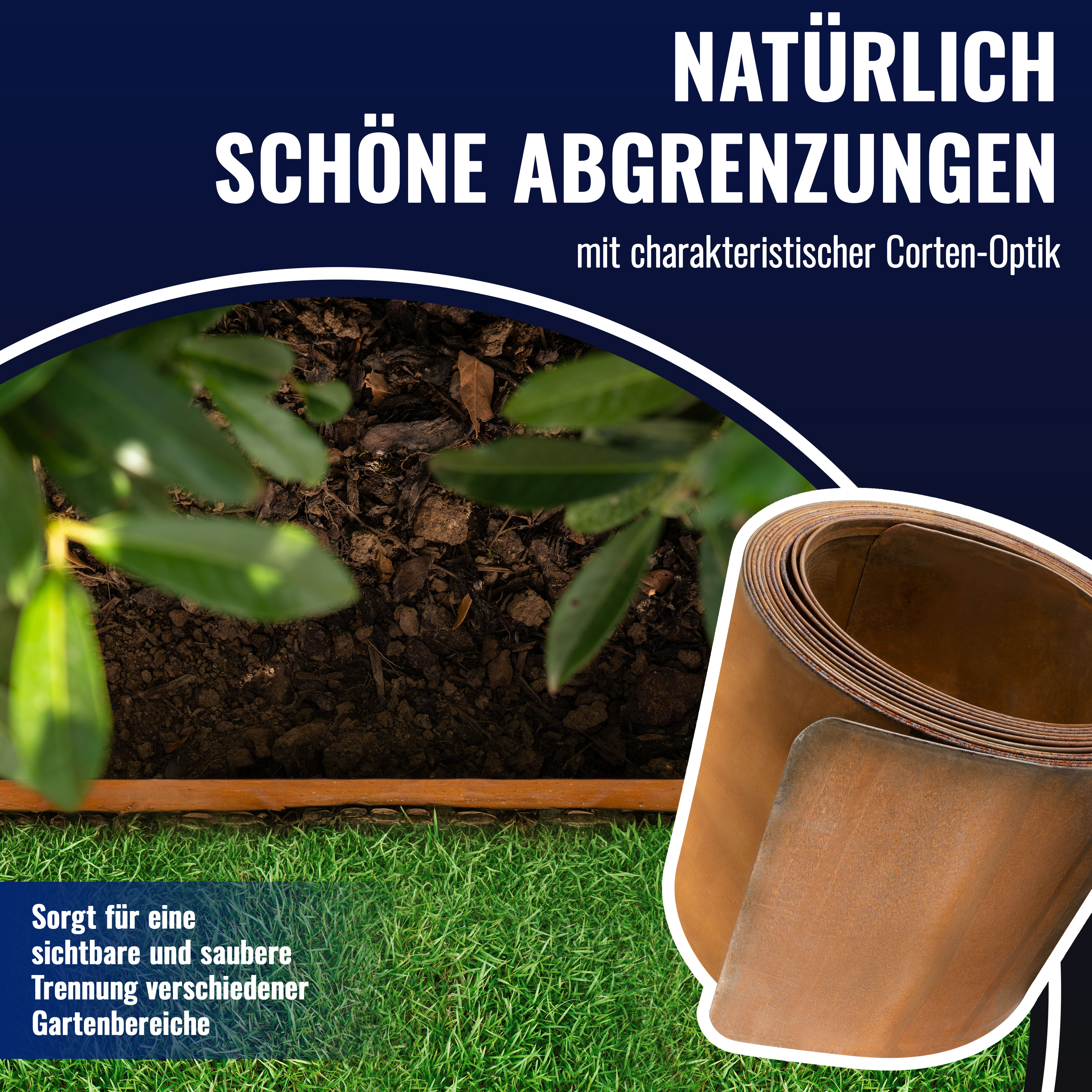 Rasenkante Cortenstahl 5m*14 cm*0,5 mm, 1 Rolle