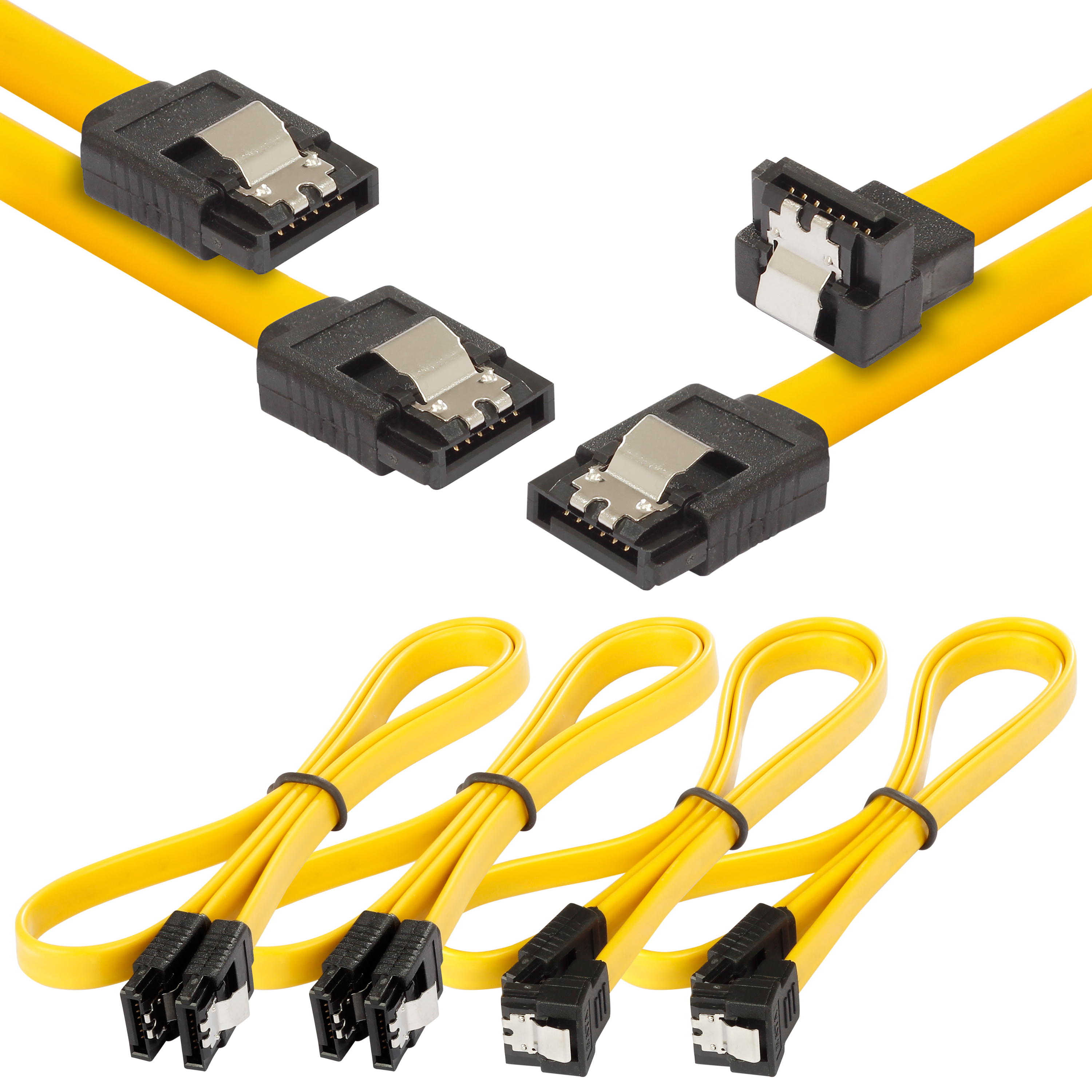 Sata 3 Kabel 0,5m, gerader/gewinkelter Stecker, 4 Stück, gelb