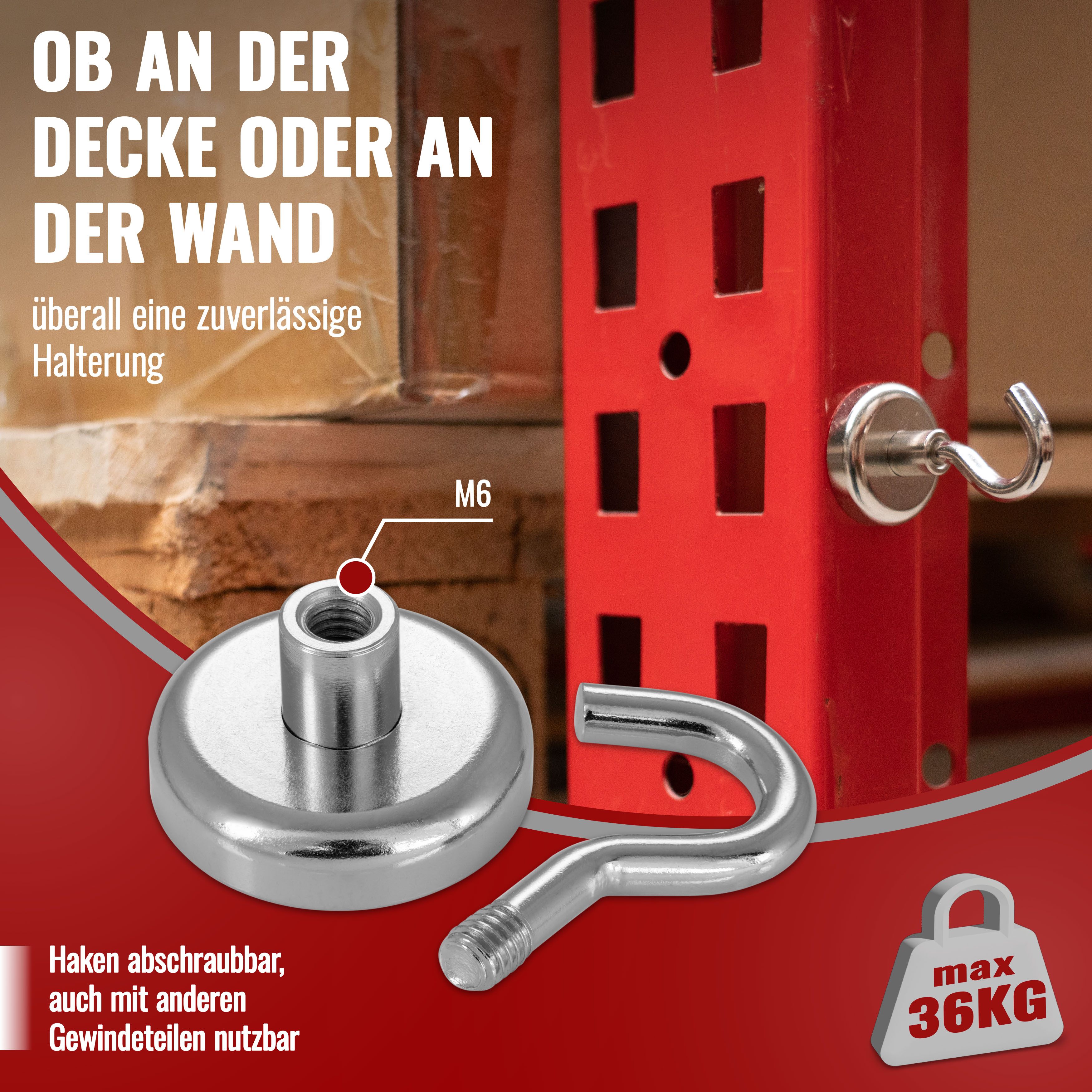 Neodym Hakenmagnete 42 mm Magnethaken mit Kern aus (NdFeB) Zink - Hält 68 kg Neodym Hakenmagnete 42 mm Magnethaken mit Kern aus (NdFeB) Zink - Hält 68 kg