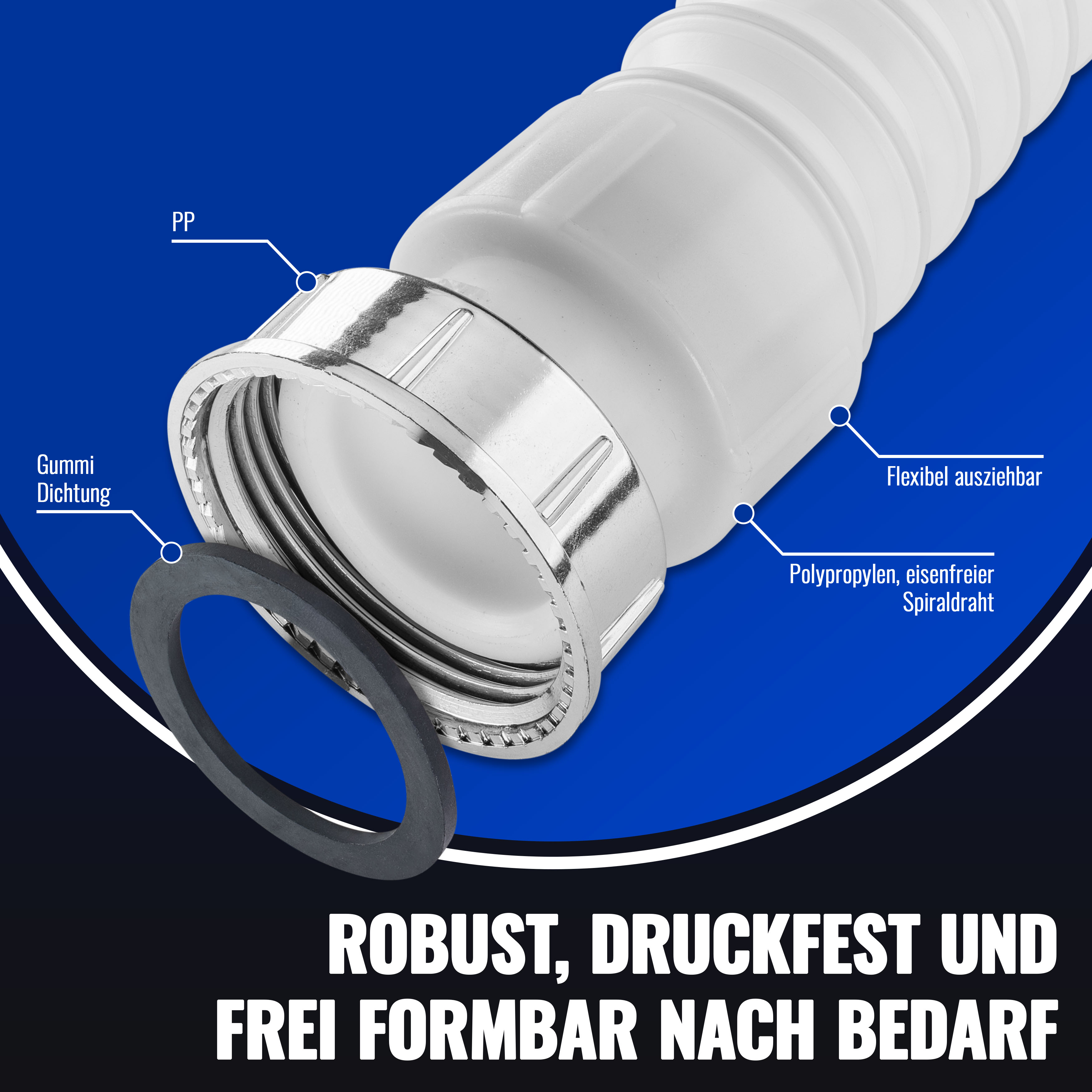 Siphon für Waschbecken 1 1/4", max. 880mm, mit Anschluss 32mm