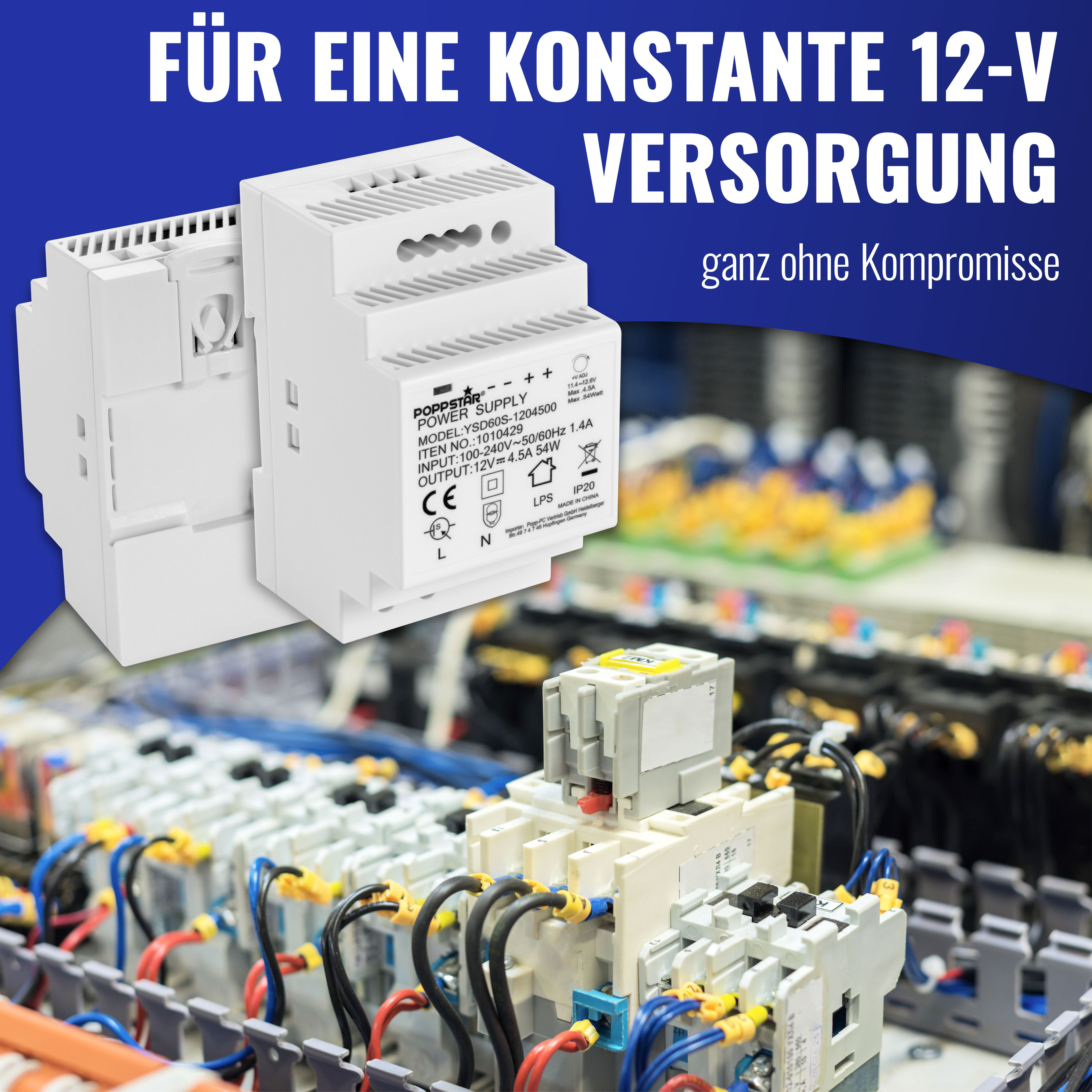 Netzteil für Hutschiene 12V DC 4,5A 54W (Input 100-240V AC)
