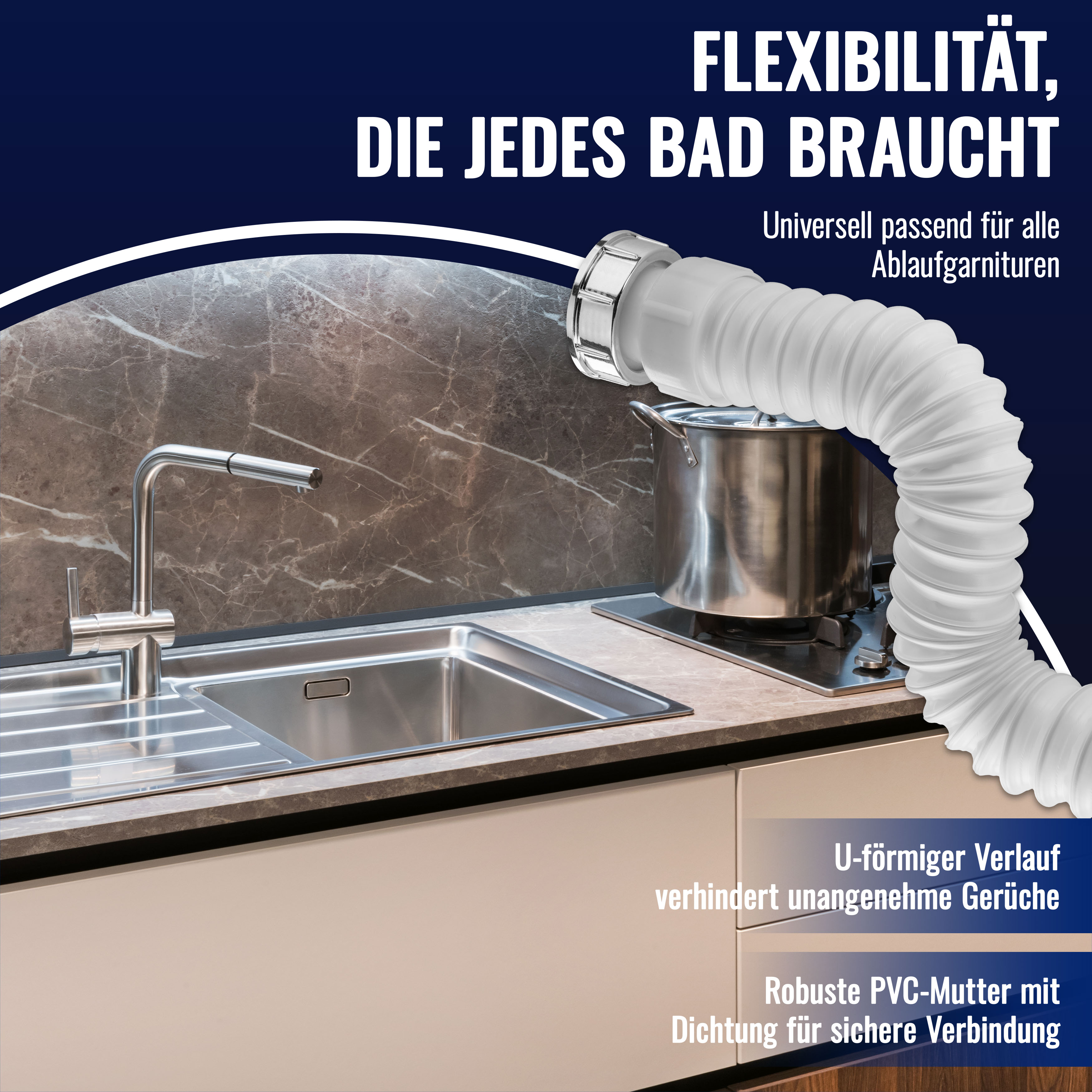 Siphon für Waschbecken 1 1/4", max. 880mm, mit Anschluss 32mm