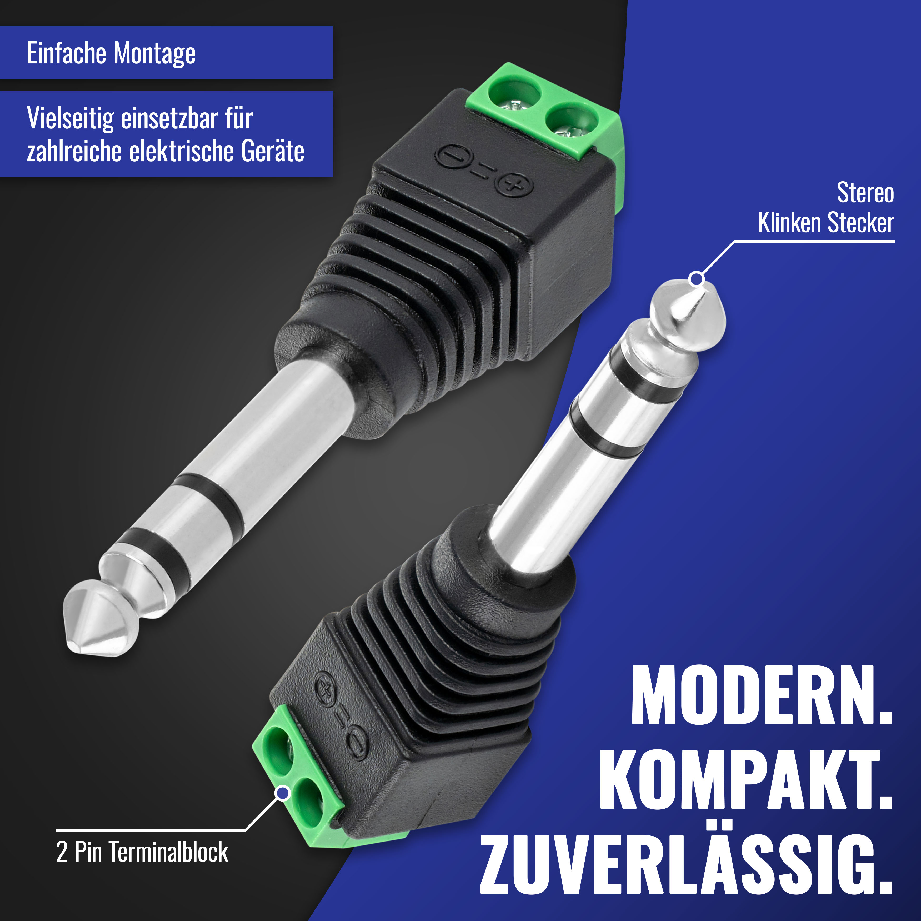 Audiokabel Klinke 6,35mm Ersatzstecker (Male auf Terminal Block)