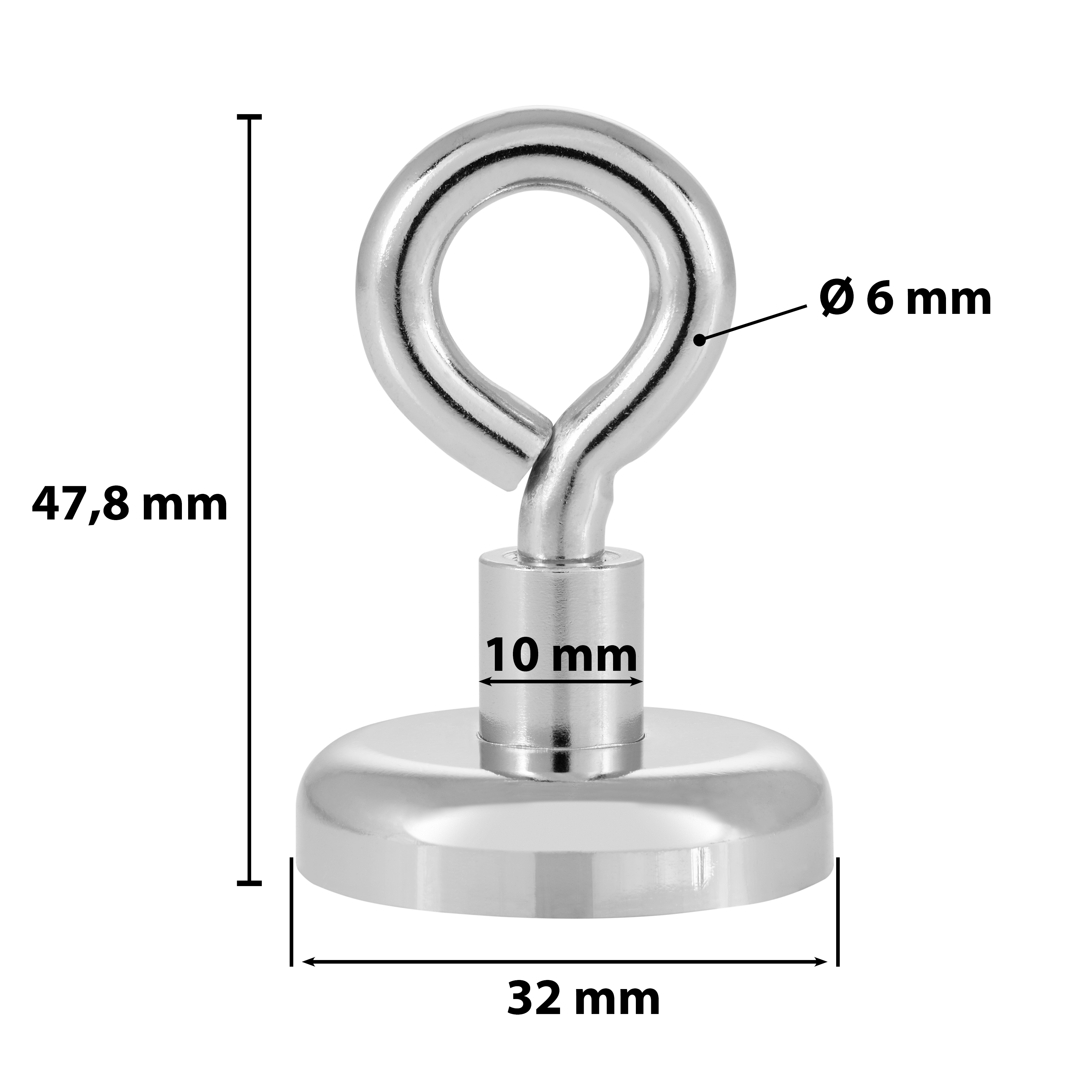 10 Stück Neodym Ösen-Magnete Ø 32 mm mit Haftkraft 36 kg