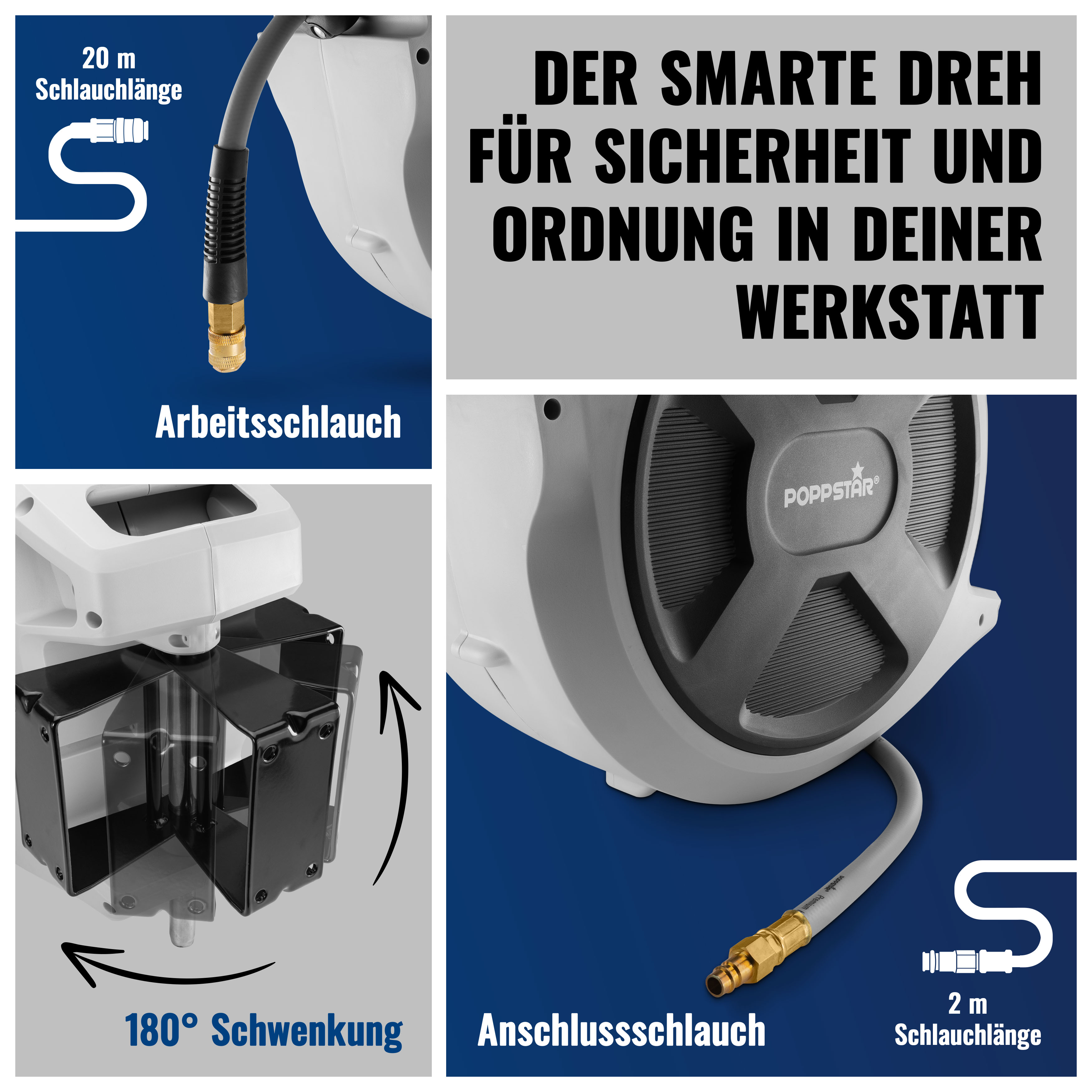 Premium Schlauchtrommel 20m Hybrid PVC Druckluftschlauch