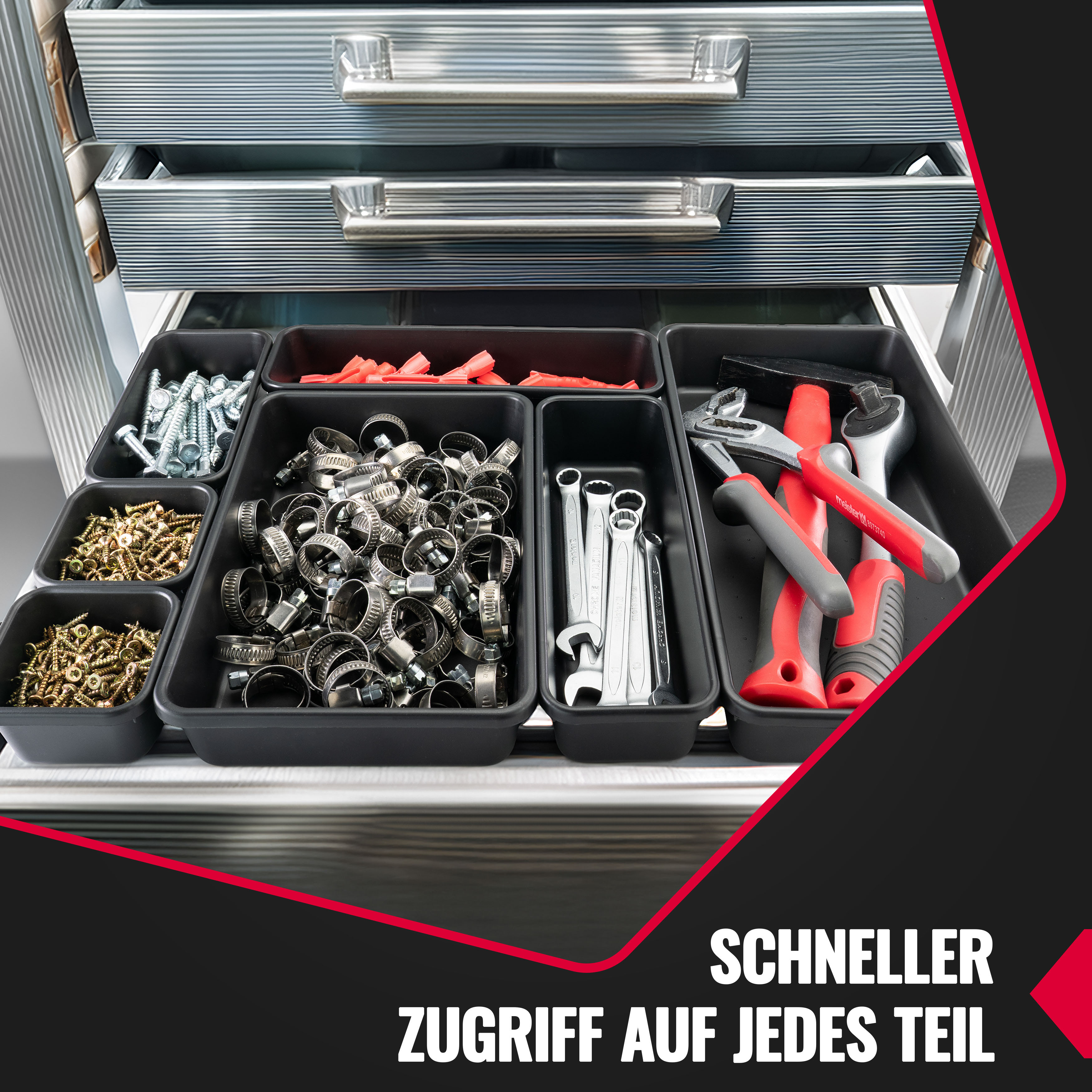 Poppstar 46x Werkzeug Organizer, 5 Größen, Kunststoff, schwarz