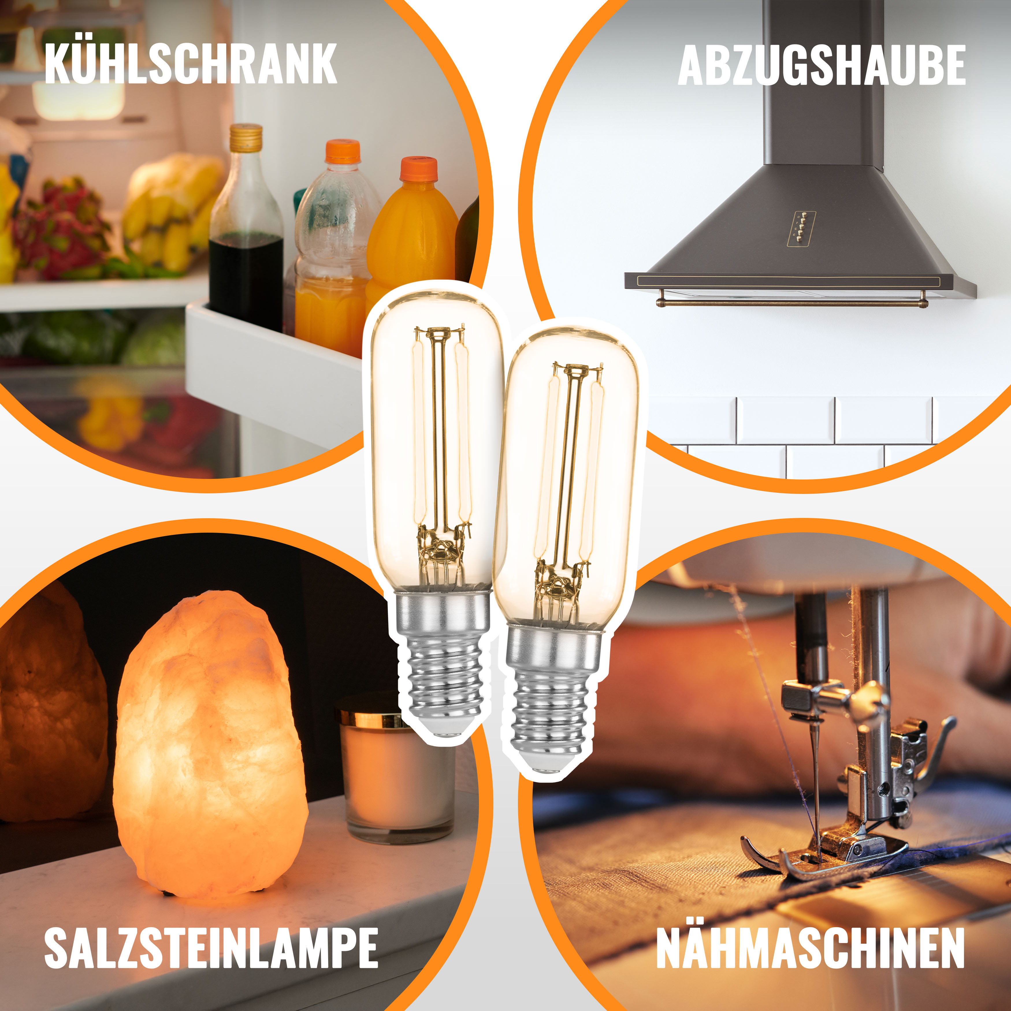 LED Lampe E14 für Dunstabzugshaube 4W 440lm warmweiß, 2 St.