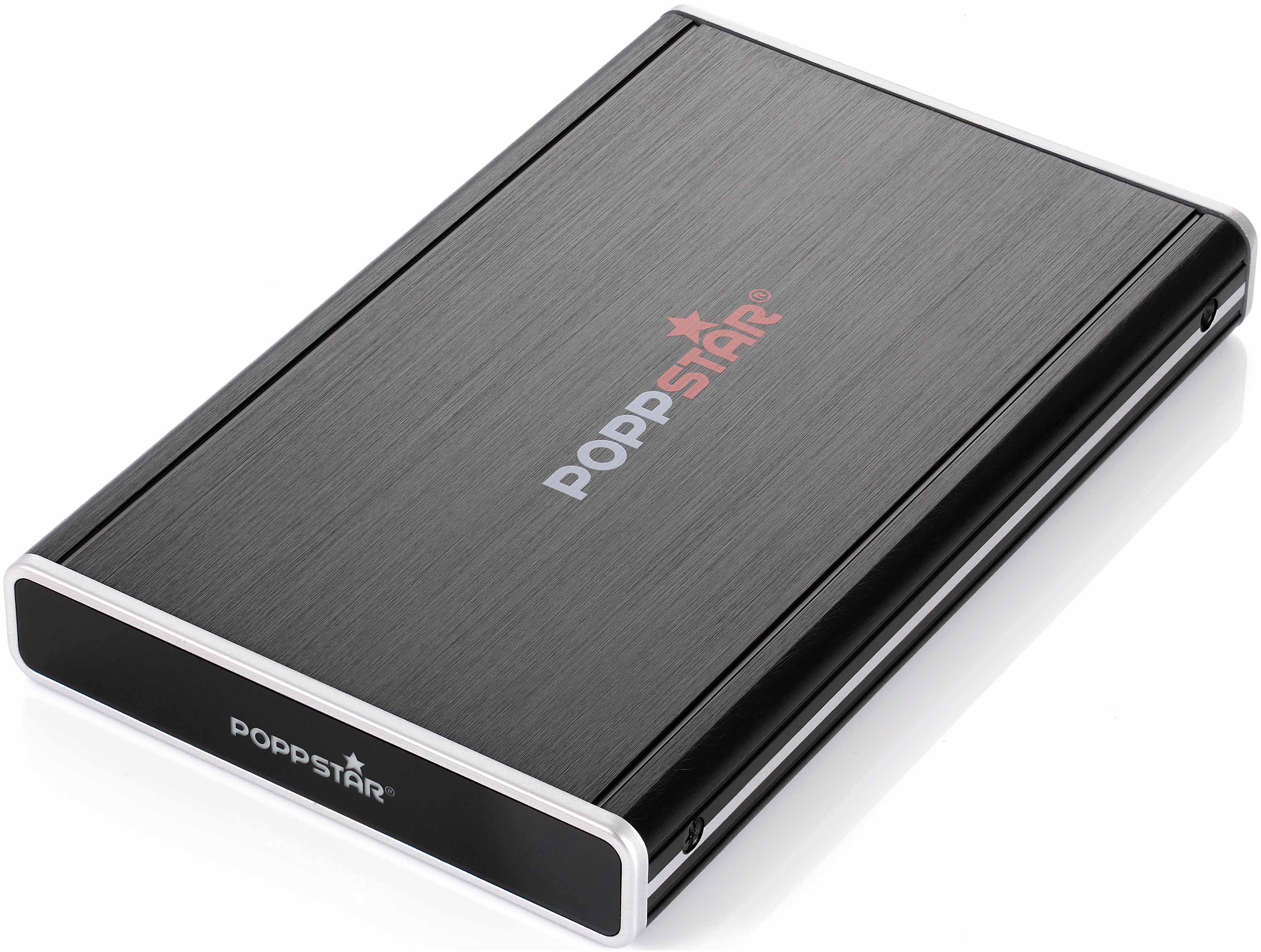 Poppstar SE15 SATA Festplattengehäuse (9,5mm/2,5") One Touch Backup schwarz Alu