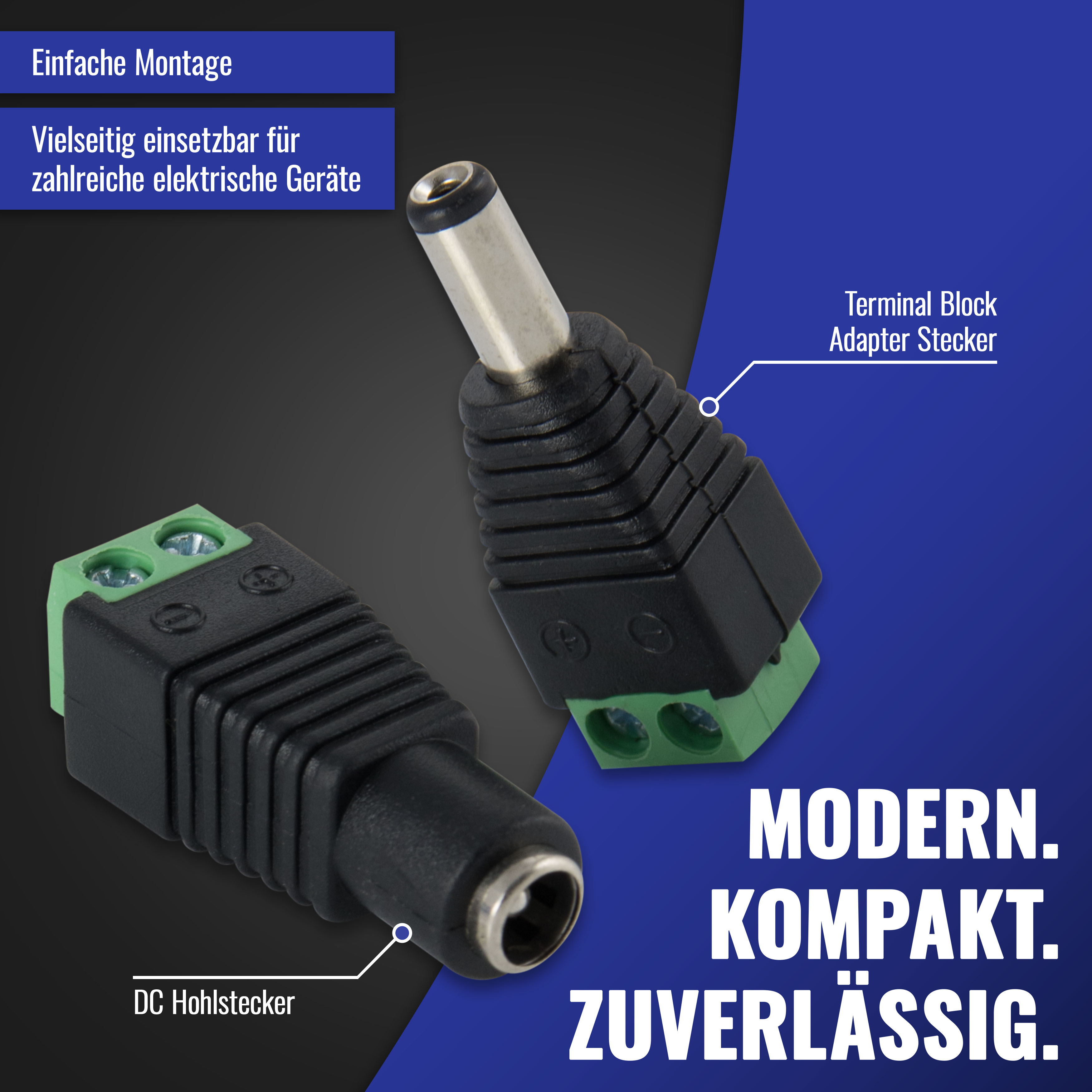 DC Stromadapter je 10x Stecker / Buchse auf 2-Pol Terminal block