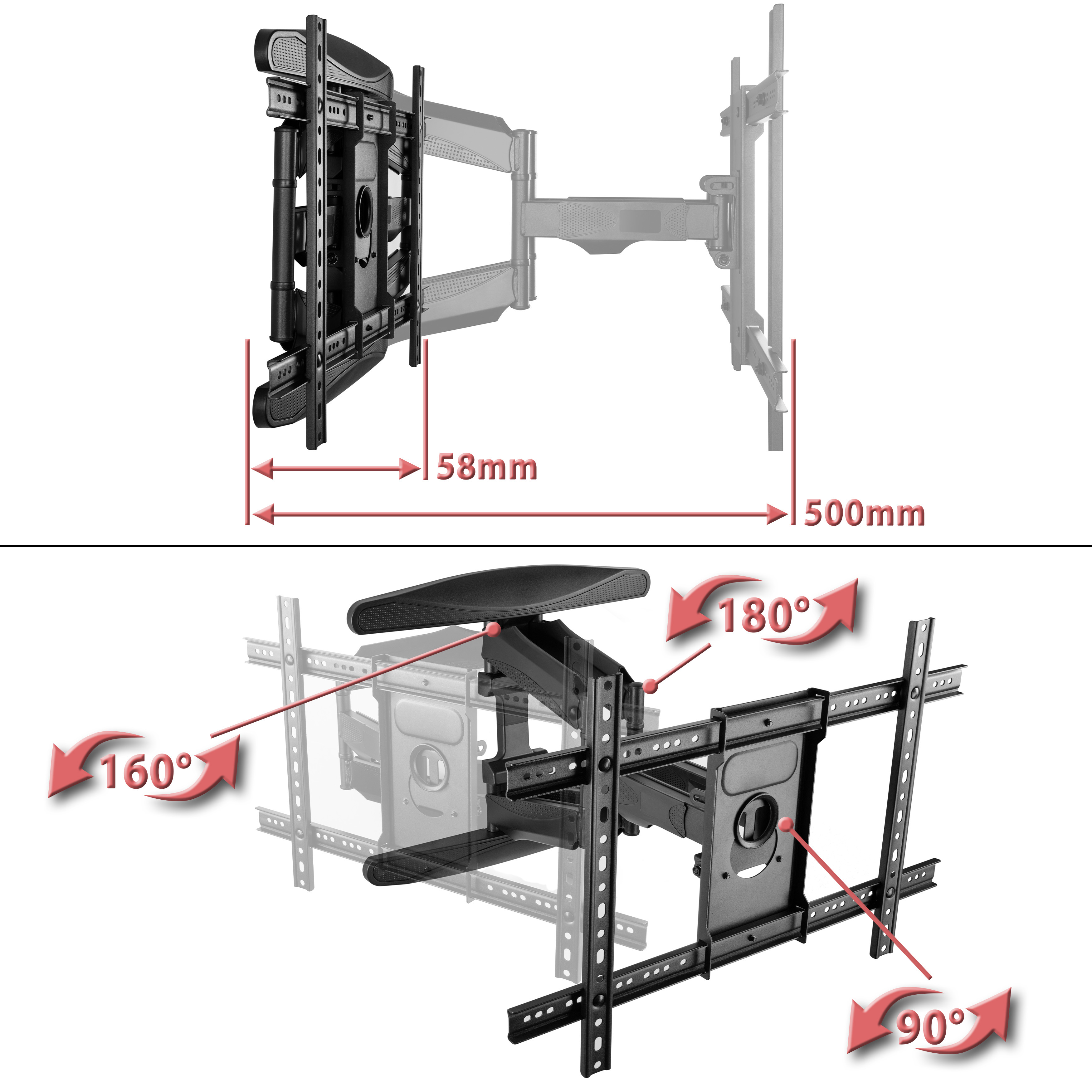 TV Wandhalter Doppelarm schwenkbar für Monitore bis 45kg