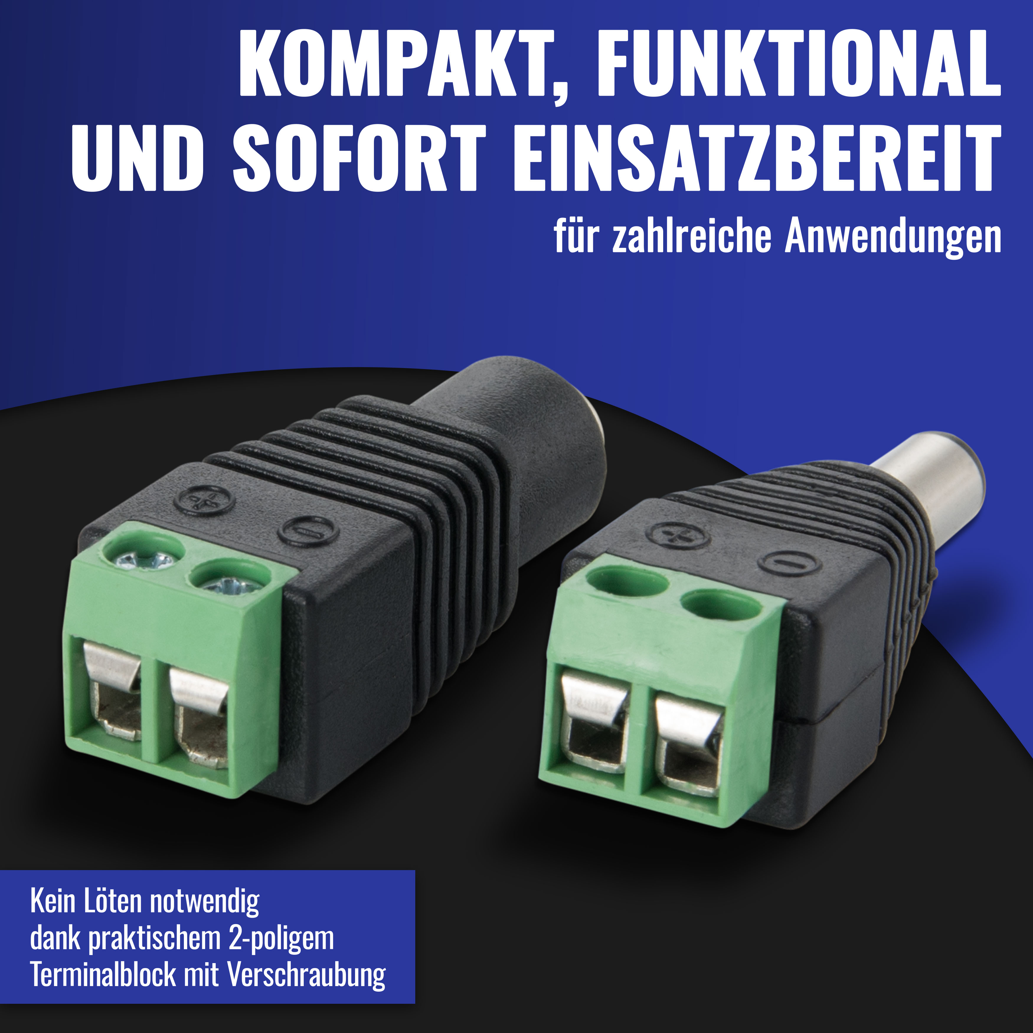 DC Stromadapter je 5x Stecker / Buchse auf 2-Pol Terminal block